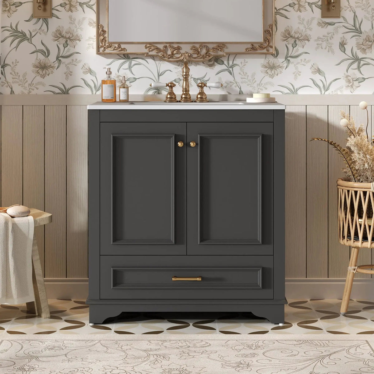 30 Inch Bathroom Vanity | Poplar Wood Frame | 2 Soft Closing Doors | Adjustable Shelf
