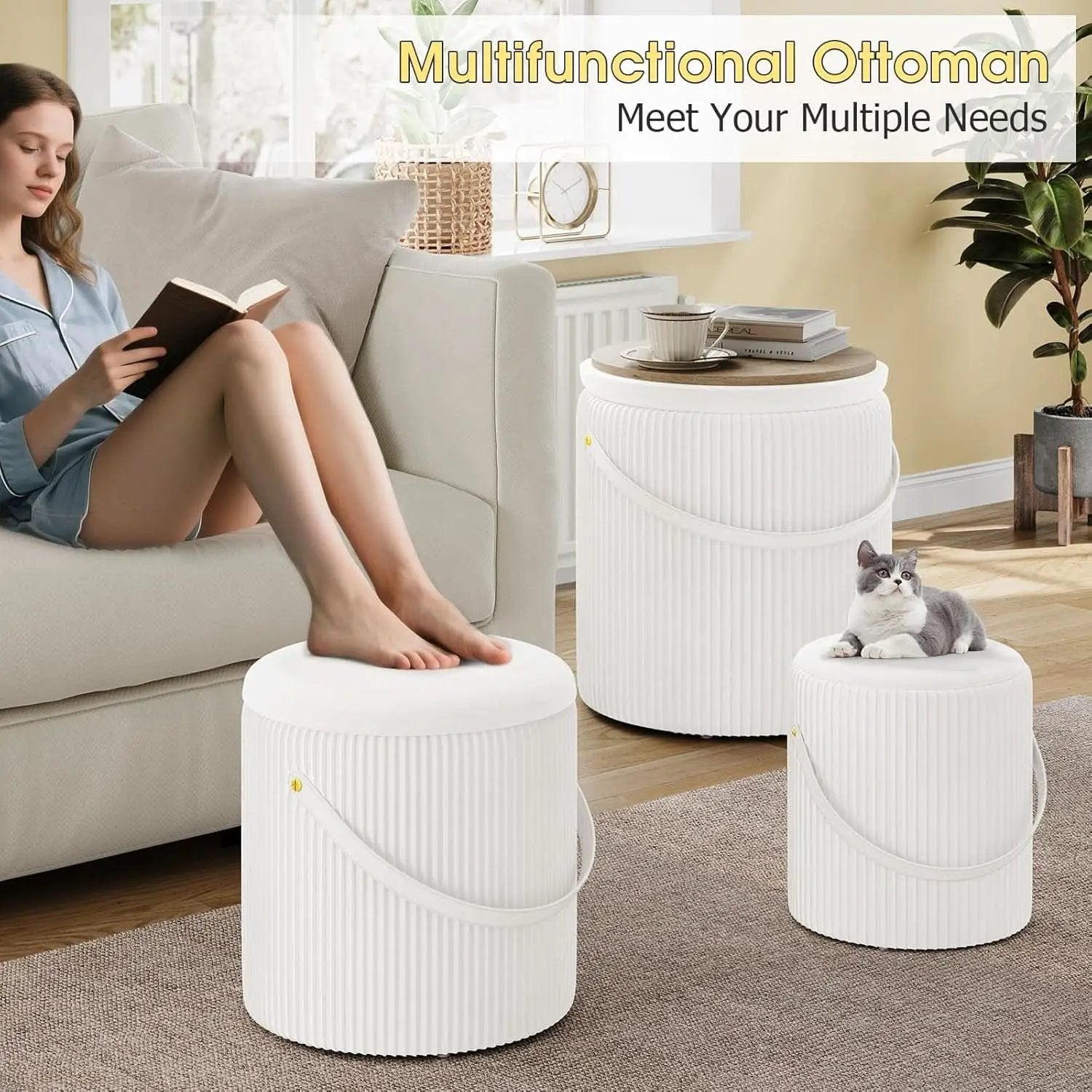 Velvet Upholstered Storage Ottoman With Removable Liner from PriceLows™