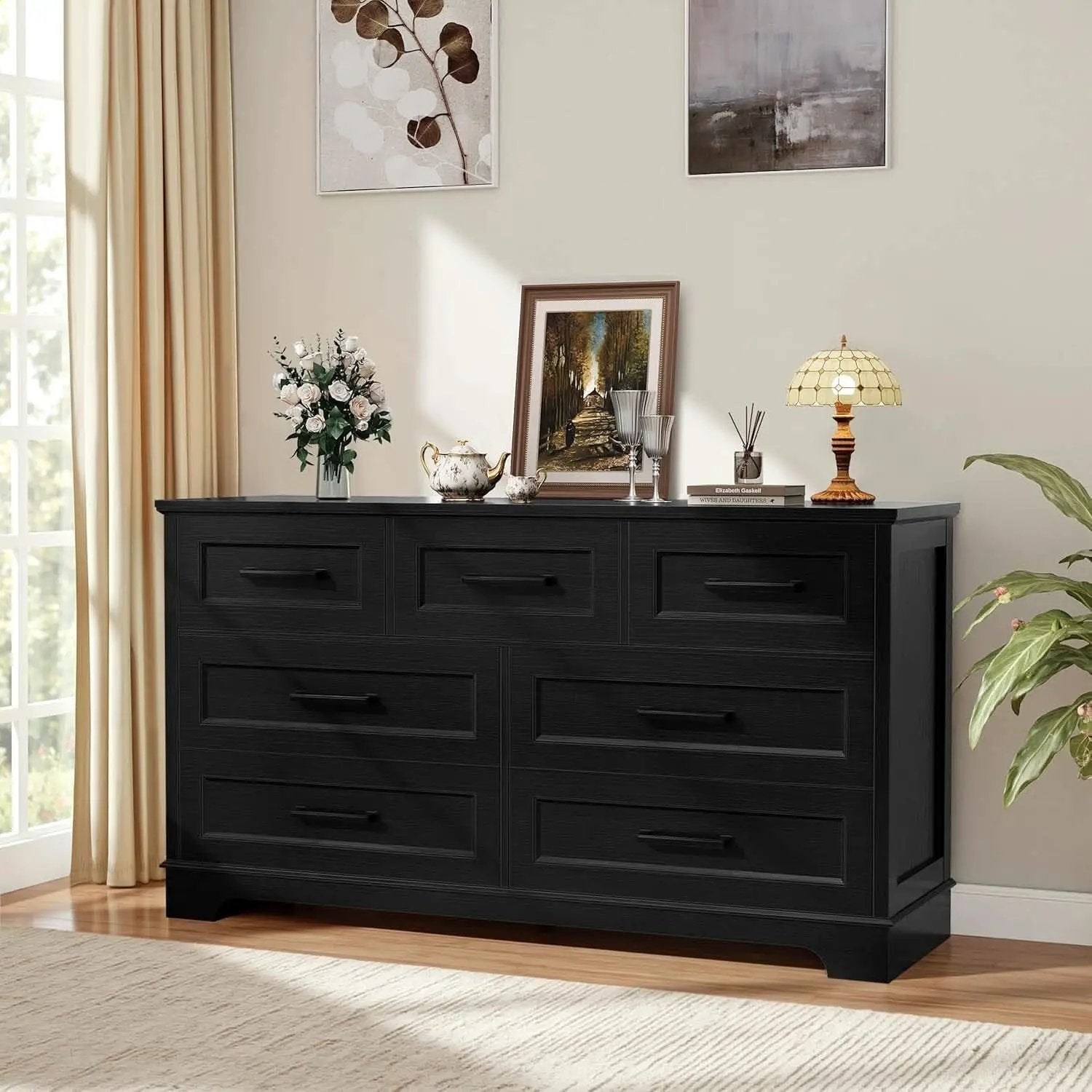 Seven Drawer Dresser For Bedroom Black Finish Storage from PriceLows™