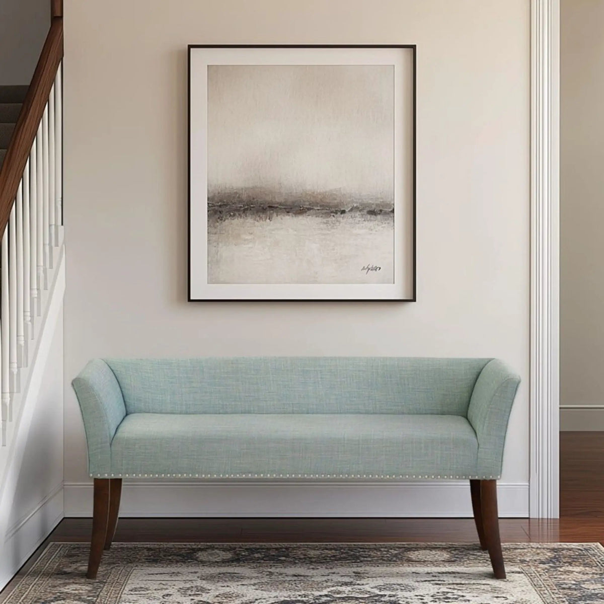 Welburn Upholstered Bench | Padded Low Back | Flared Arms | High-Density Foam And Fiber Fill
