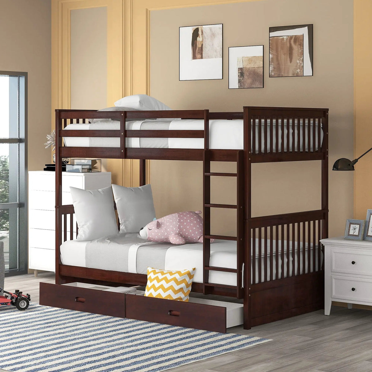 Bunk Bed With Ladders | 2 Storage Drawers | Space-Saving Design | Sleepover Ready