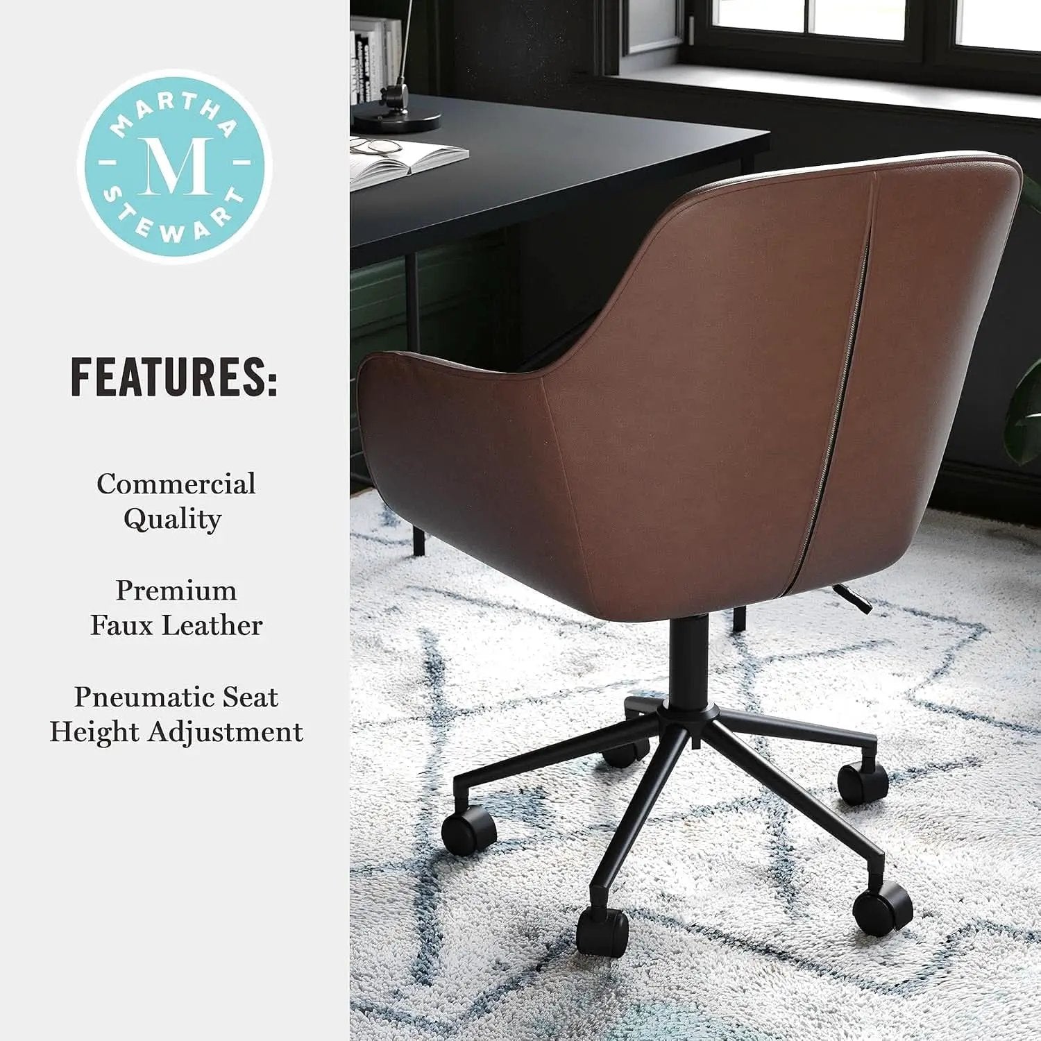 Rayna Swivel Task Chair Saddle Brown With Flared Arms from PriceLows™