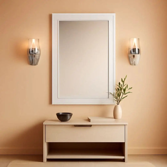 Wall Mirror | White Painted Wood Frame | 24 x 36 Inches | Rectangular Bathroom Mirror