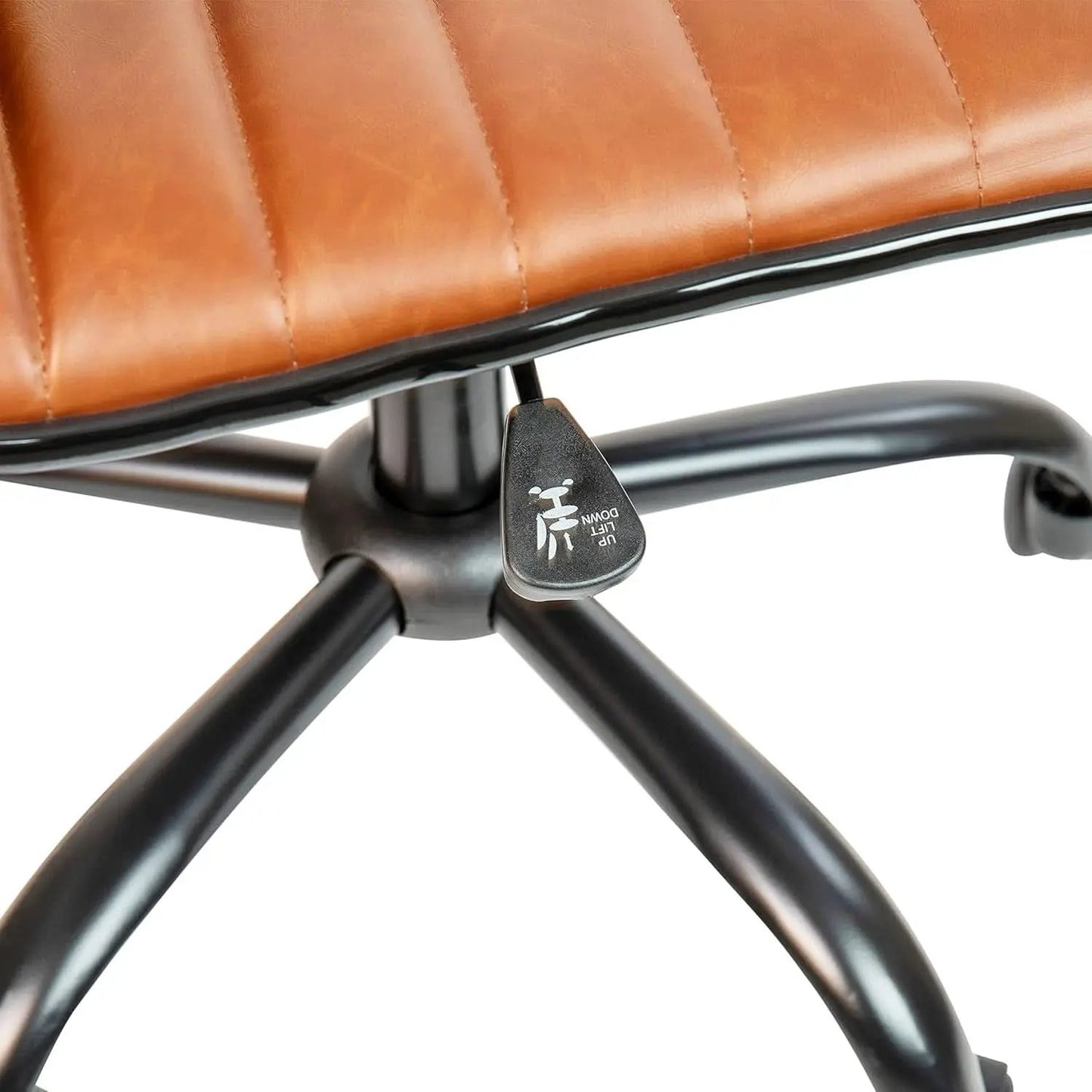 Low-Back Ribbed Upholstered Vinyl Swivel Desk Chair, Brown, Adjustable Height from PriceLows™