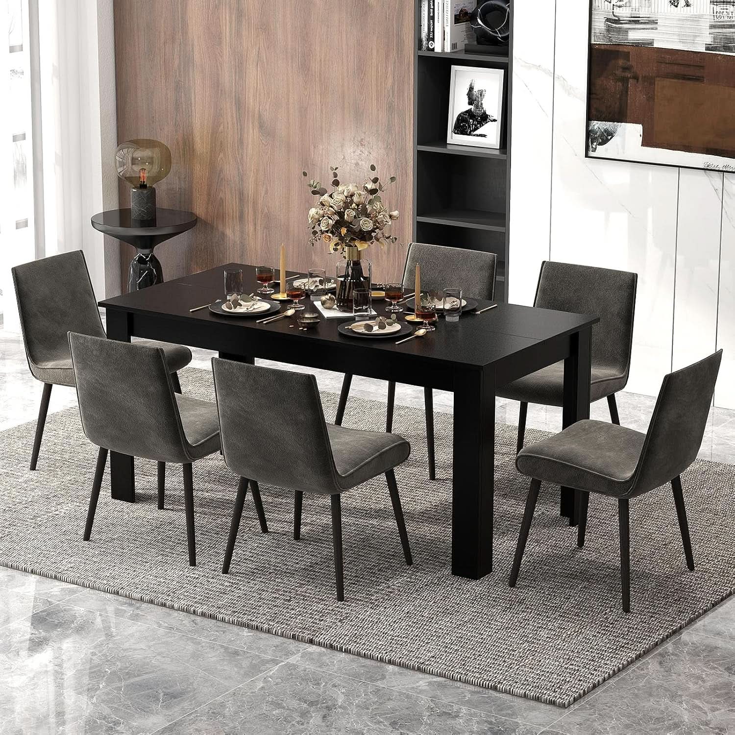 63 Inch Wood Dining Table For Four To Six People Black from PriceLows™