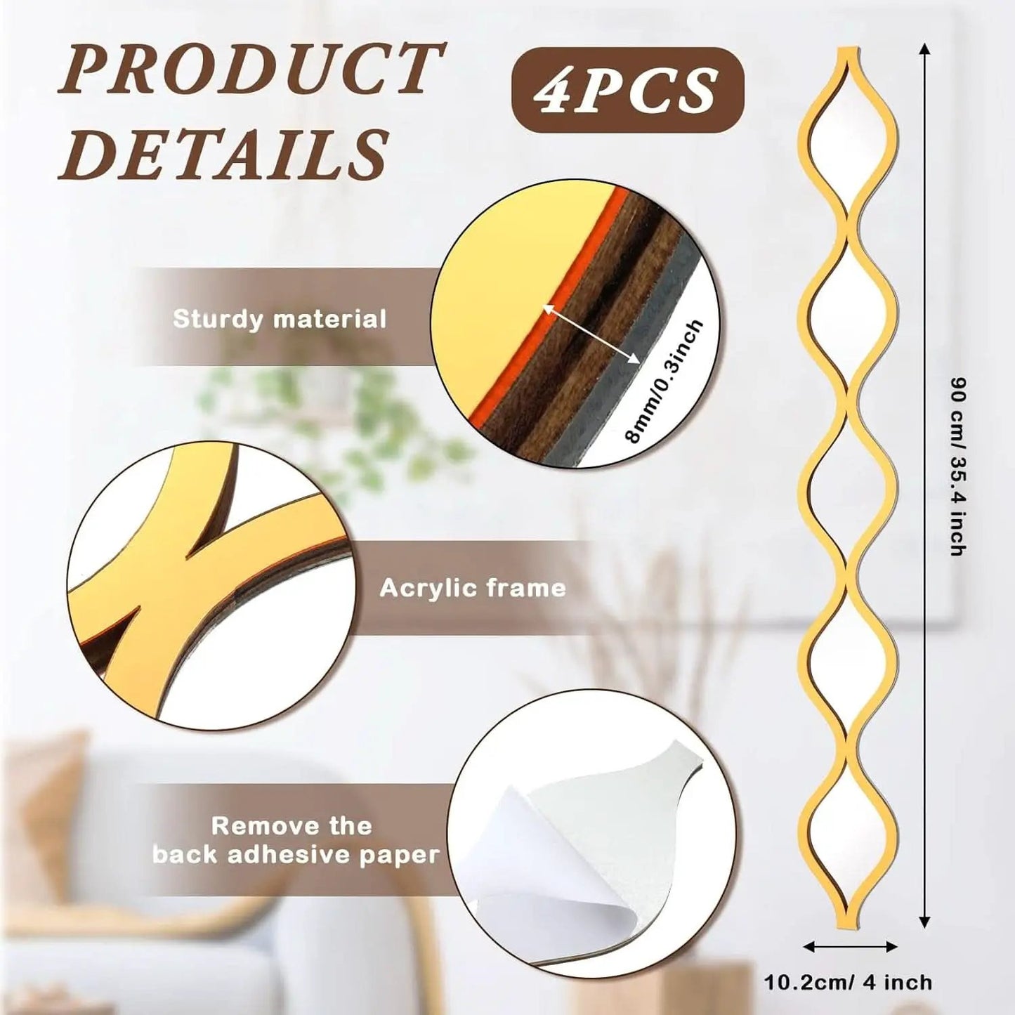 Gold Teardrop Mirror Wall Art 4 Piece Set Long Narrow Hanging Decor from PriceLows™