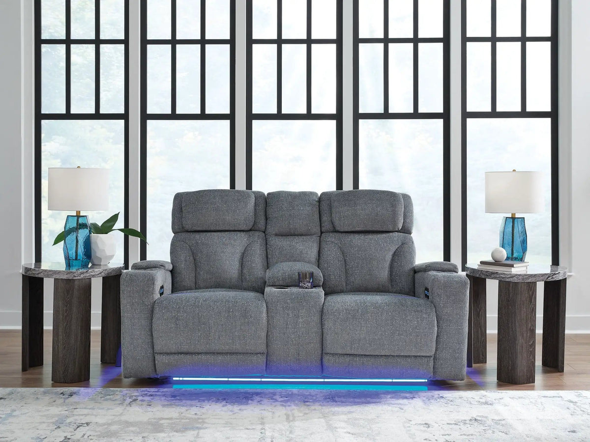 Studio Cave Power Reclining Loveseat with Console | 75 x 40 x 42 in | Fabric & Steel | Steel