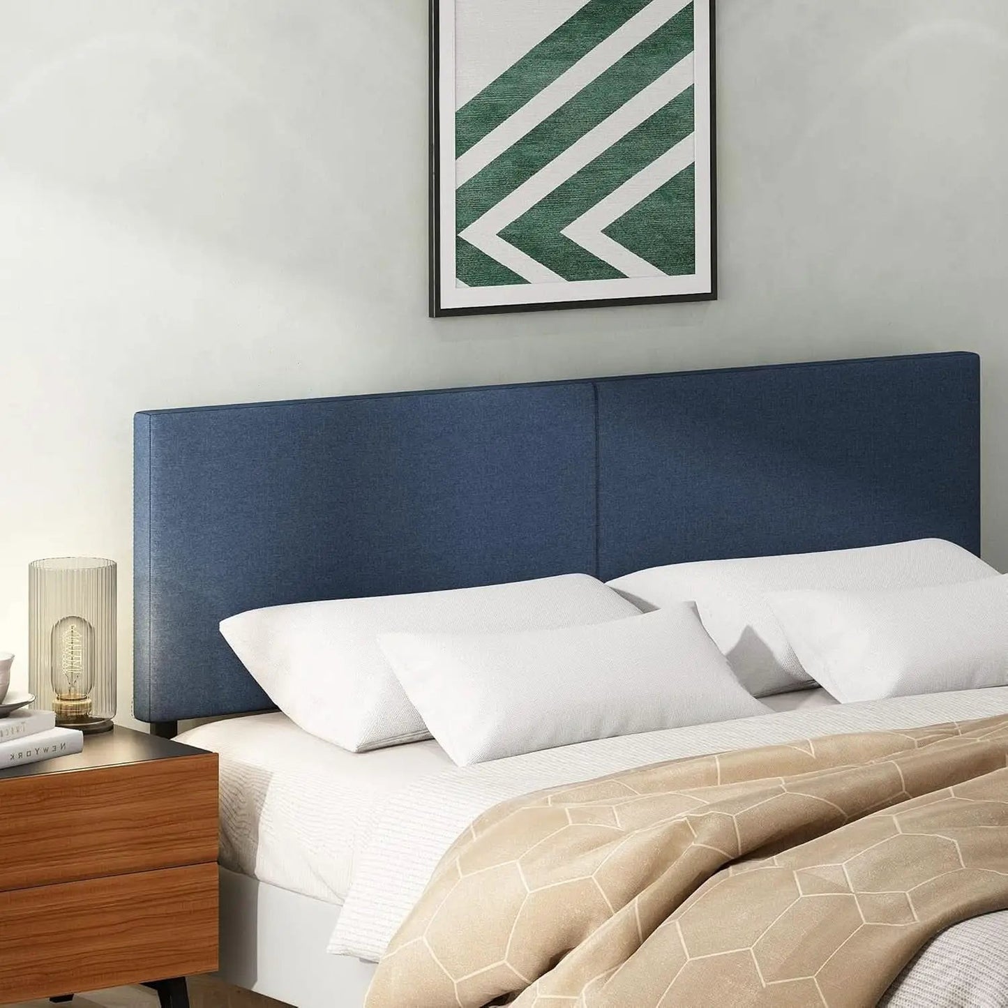 Stylish King Size Upholstered Headboard in Denim from PriceLows™