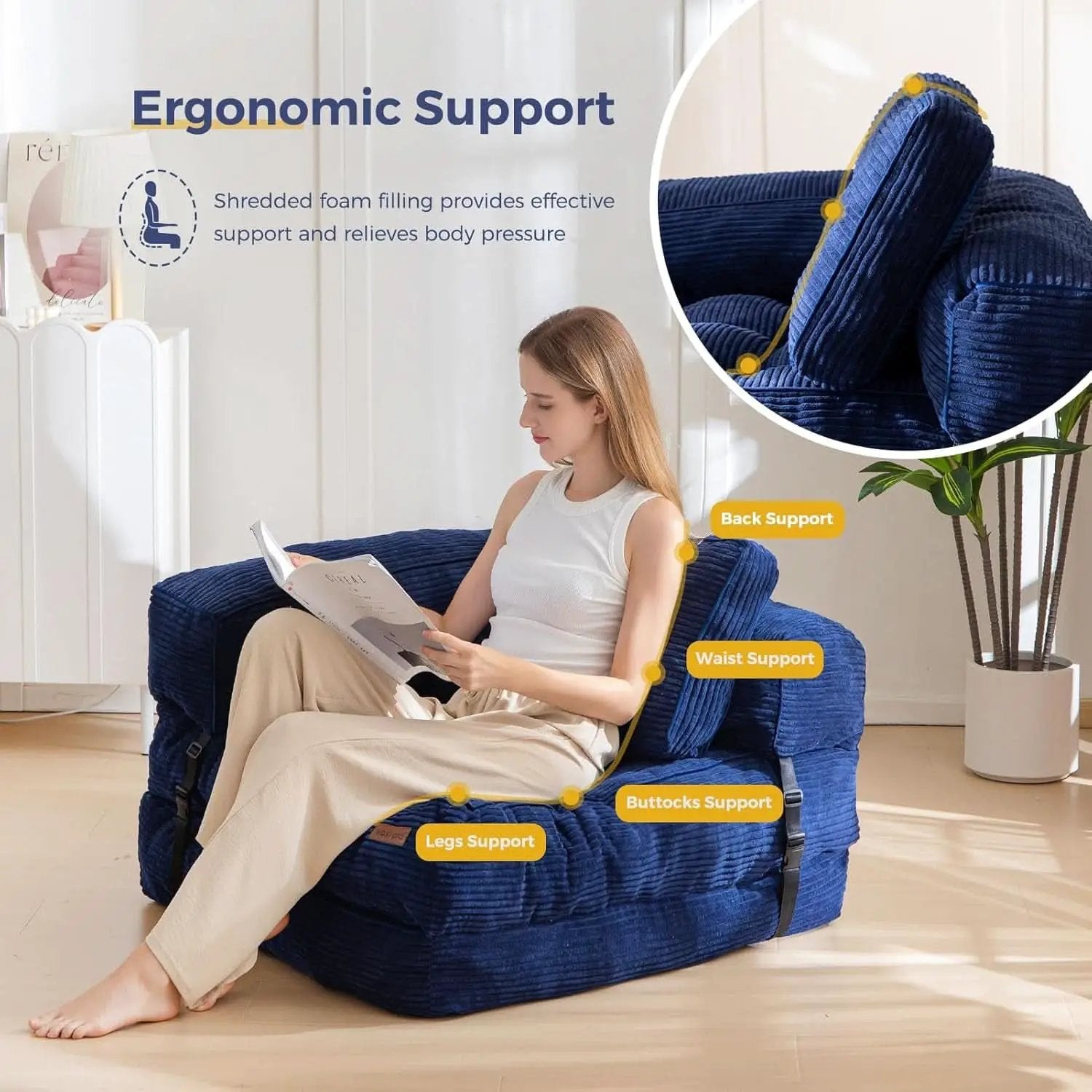 Navy Folding Sofa Bed With Armrests For Living Room from PriceLows™