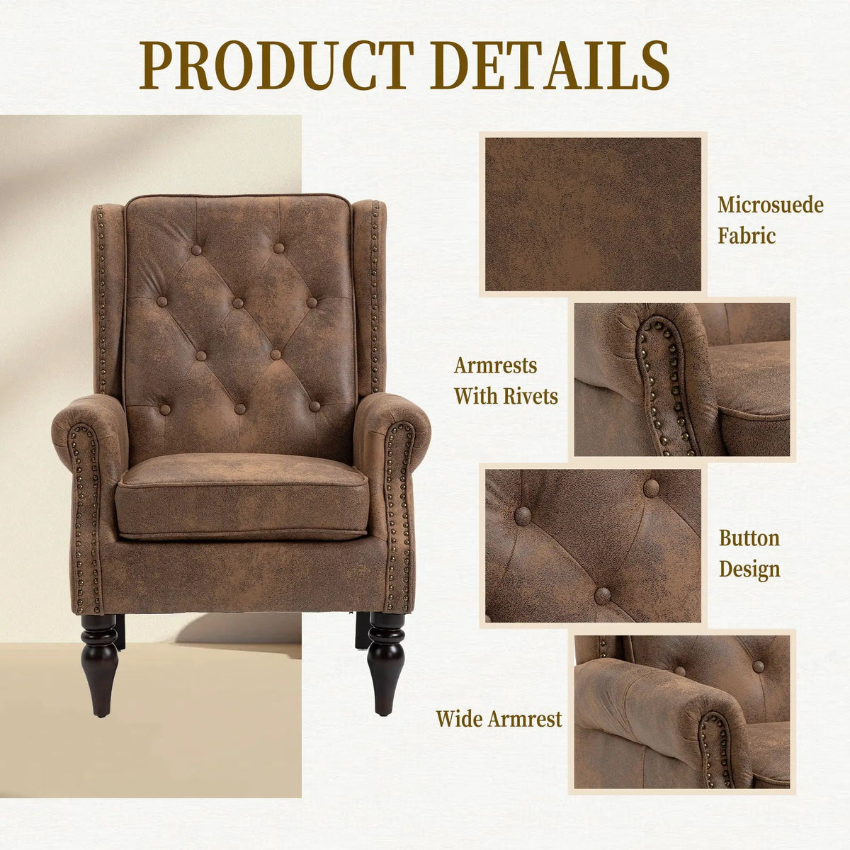 Modern Accent Armchair | Rubber Wood Legs | High Resilience Foam