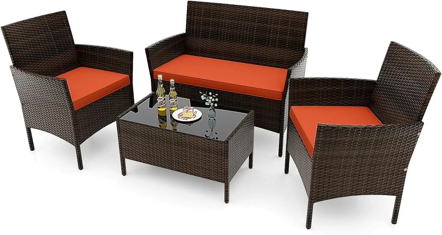 Elegant Rattan Patio Furniture Set with Cushions and Table from PriceLows™