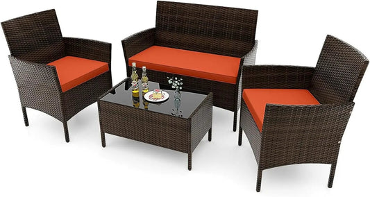 Elegant Rattan Patio Furniture Set with Cushions and Table from PriceLows™