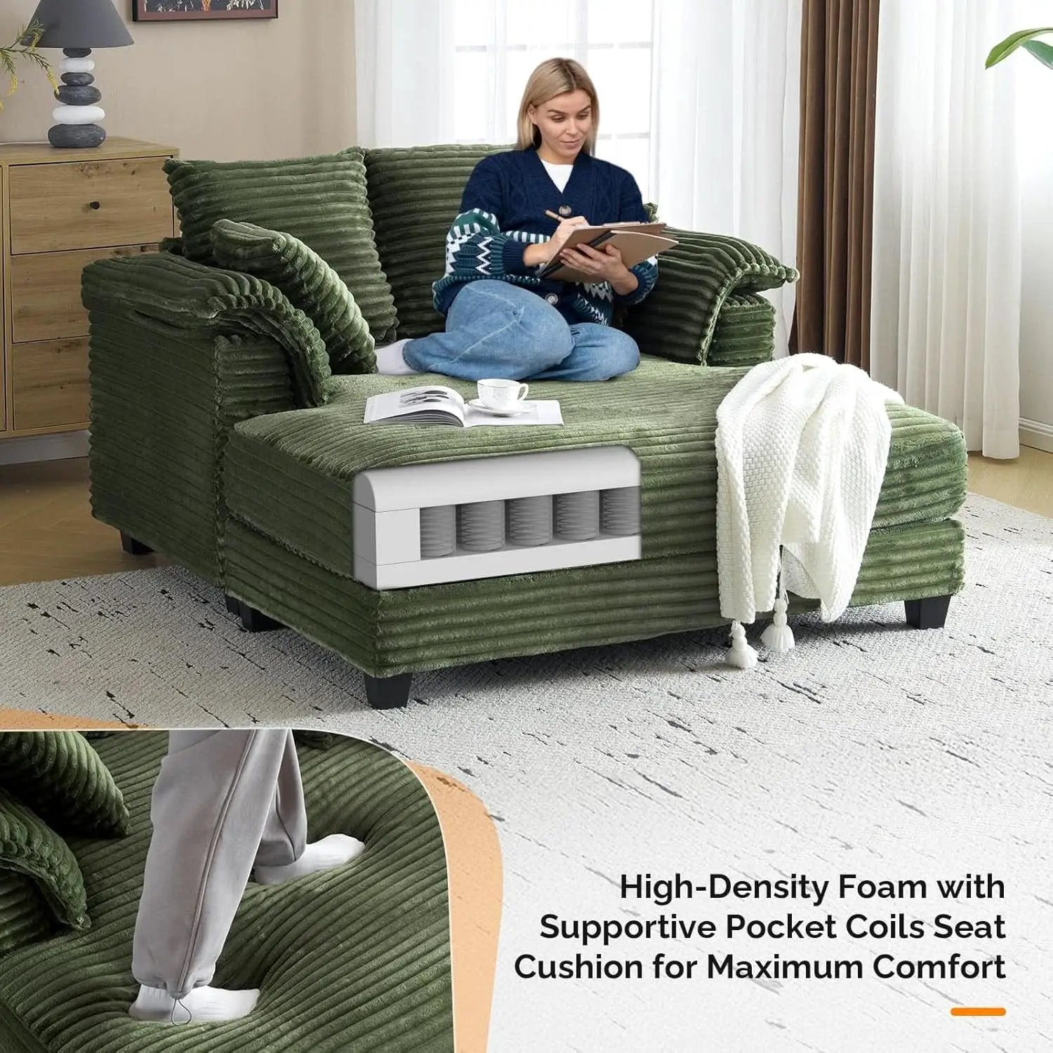 56-Inch Oversized Corduroy Lounge Chair With Armrests from PriceLows™
