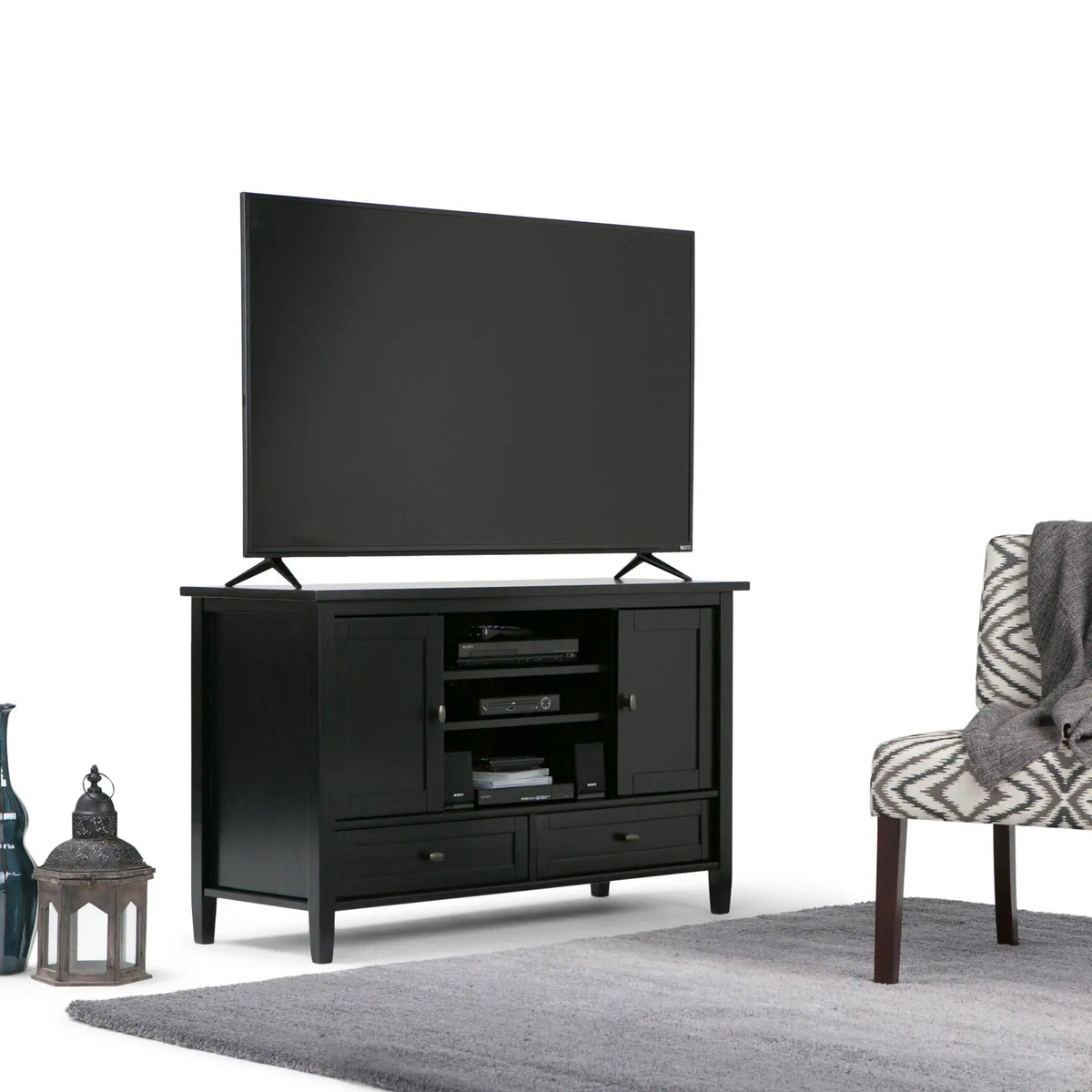 Warm Shaker TV Media Stand | Handcrafted Solid Wood | Two Bottom Drawers | 47 Inch Length