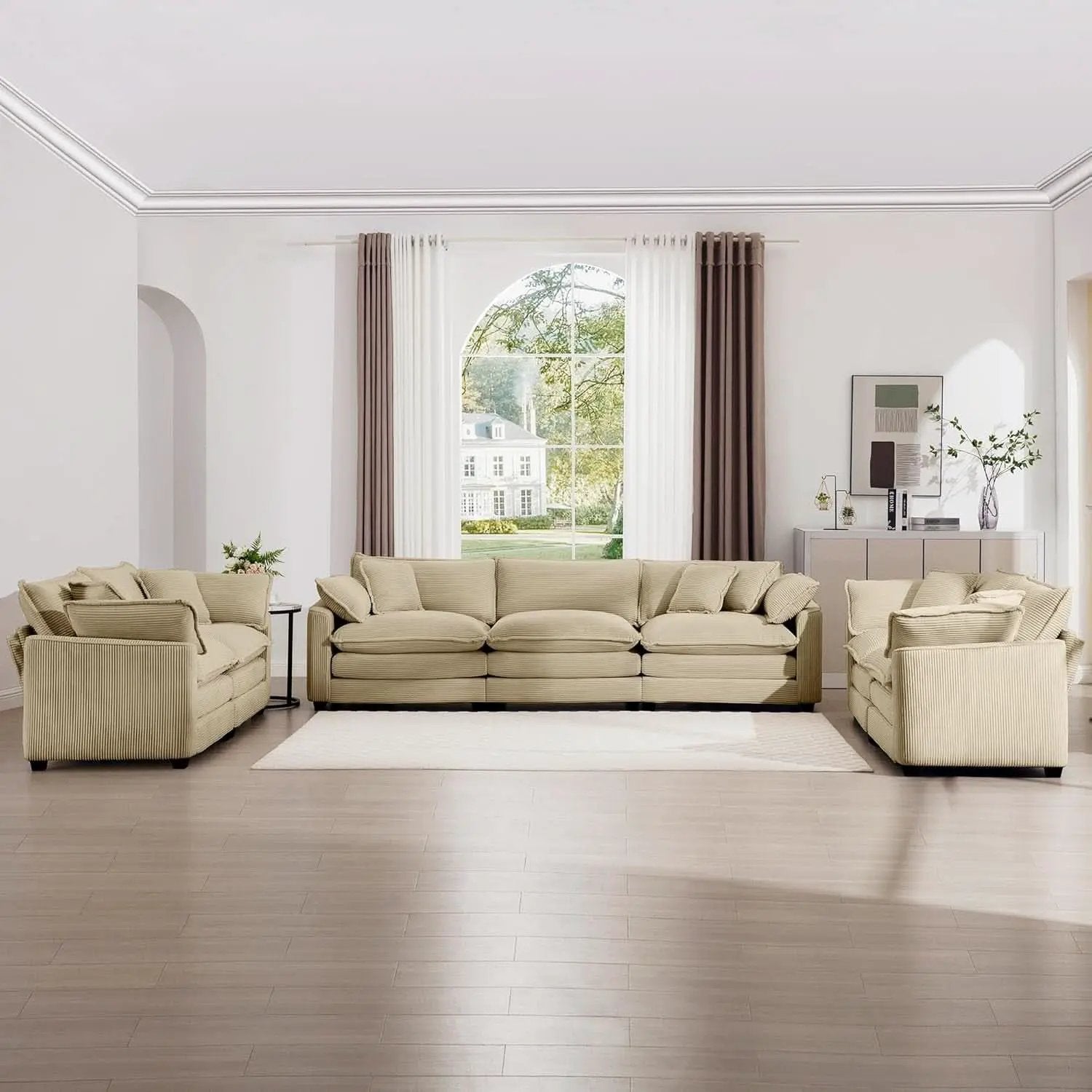 3 Piece Corduroy Sofa Set Camel 3 Seater And 2 Loveseats from PriceLows™
