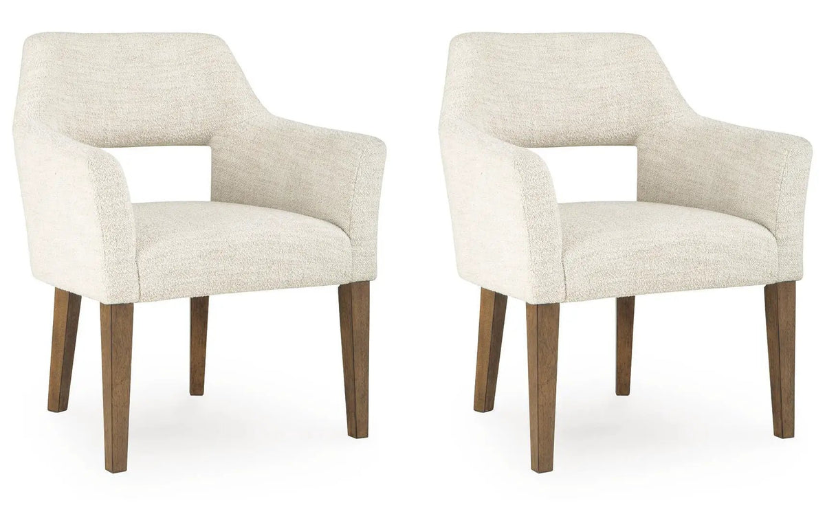 Marxmore Dining Arm Chairs | Set Of 2 | Beige And Brown | Upholstered Seats