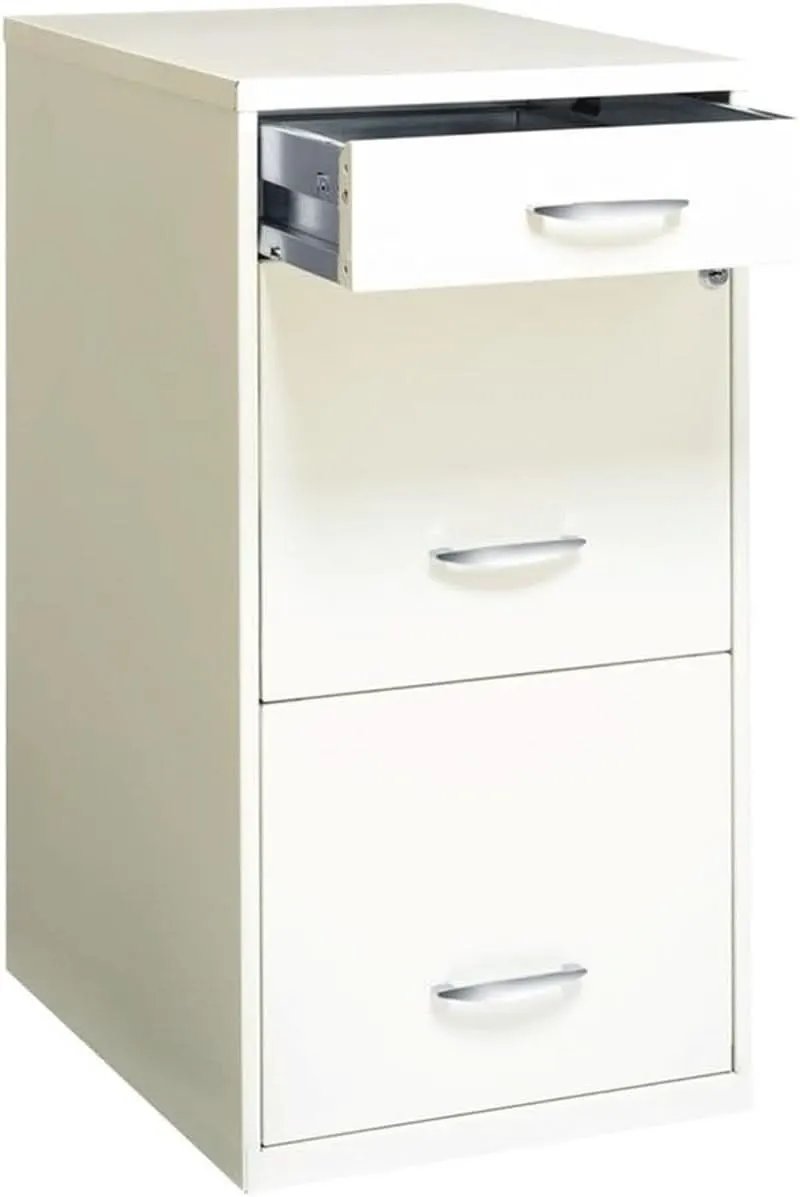 3 Drawer 27.32 Inch White Metal Filing Cabinet Lockable Preassembled For Legal And Letter Size from PriceLows™