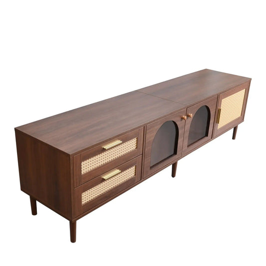 TV Stand | Fits 80 Inch TV | 3 Cabinet Storage | Dark Brown