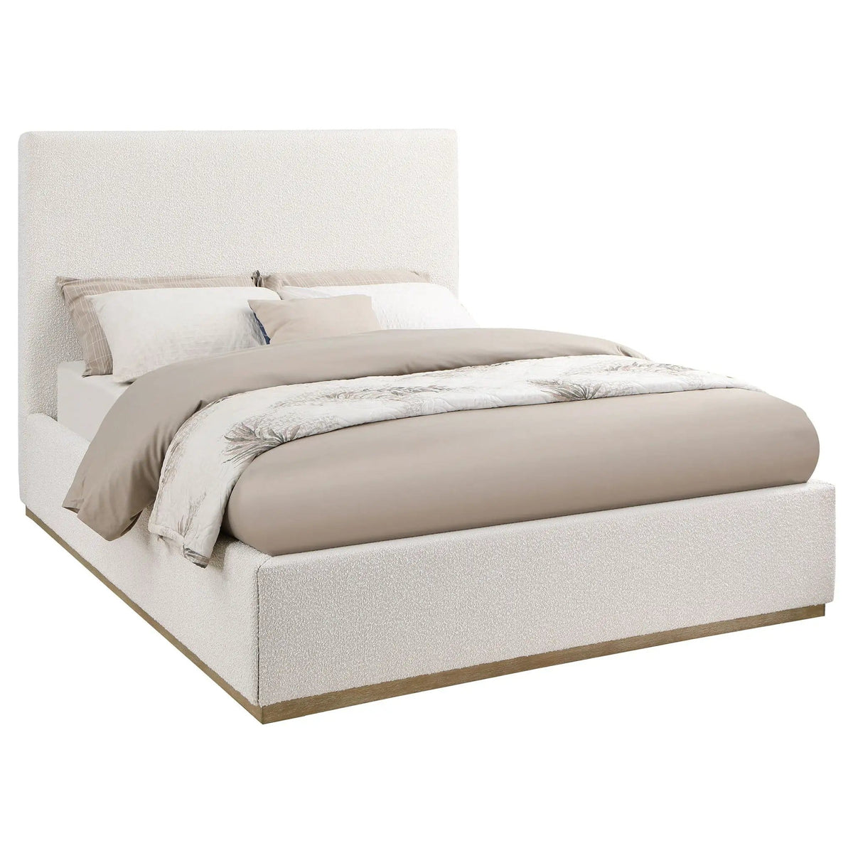 Knox Queen Bouclé Upholstered Platform Bed | 66.25 x 89 x 52.5 in | Rubberwood & Plywood | Cream