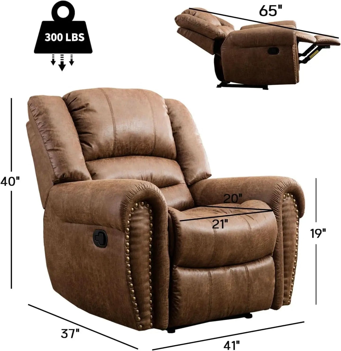 Leather Recliner Chairs Set 2 Nut Brown Manual Recliners from PriceLows™