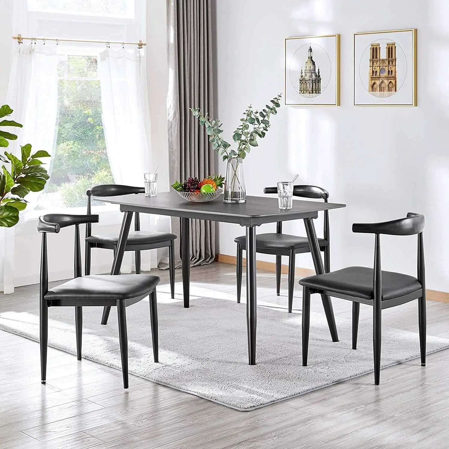 Set Of 4 Black Fabric Leather Seat Kitchen Chairs With Legs from PriceLows™