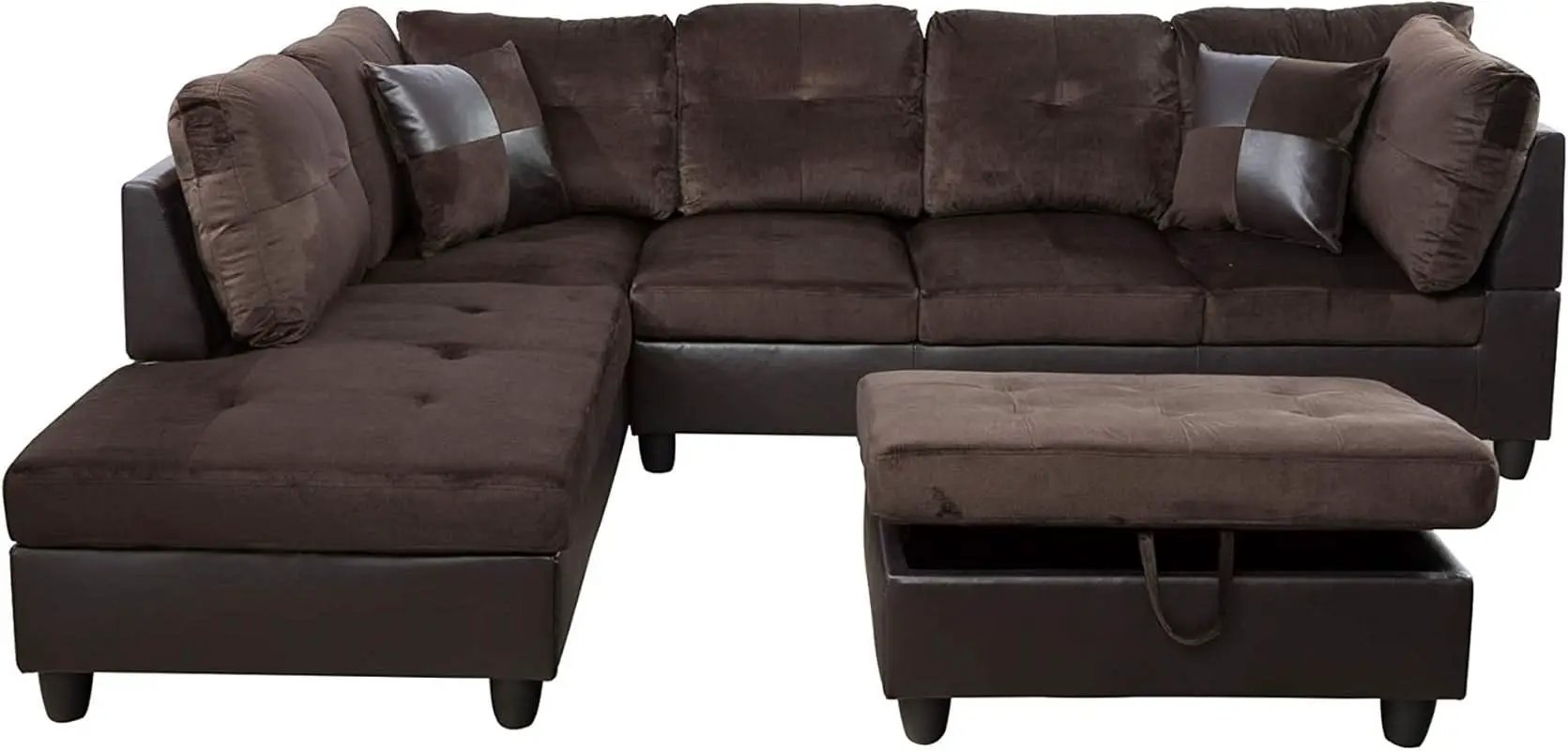 3-Piece Contemporary Sectional Sofa With Chaise And Storage Ottoman Chocolate from PriceLows™