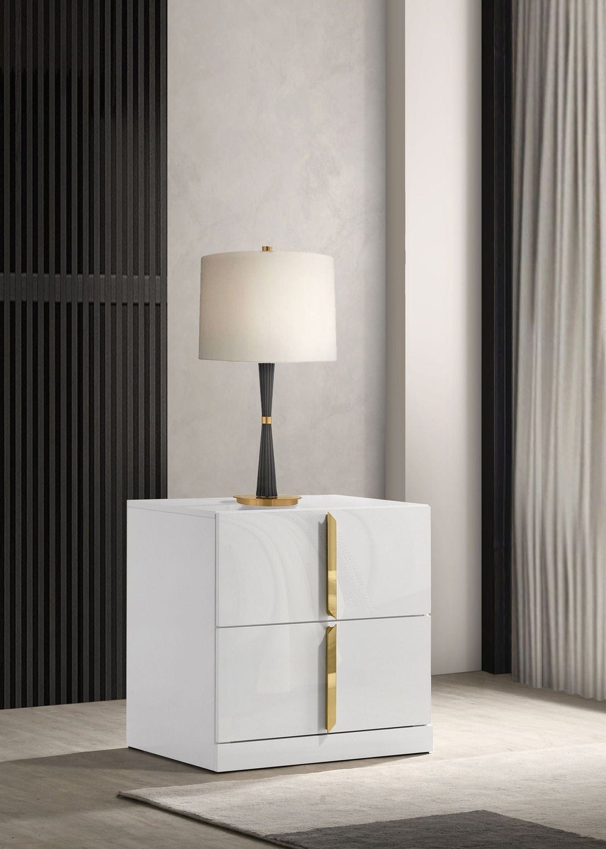 Ines 2-drawer Nightstand Bedside Table White High Gloss | 23.5 x 17 x 23.25 in | 2-Drawer | Bedroom