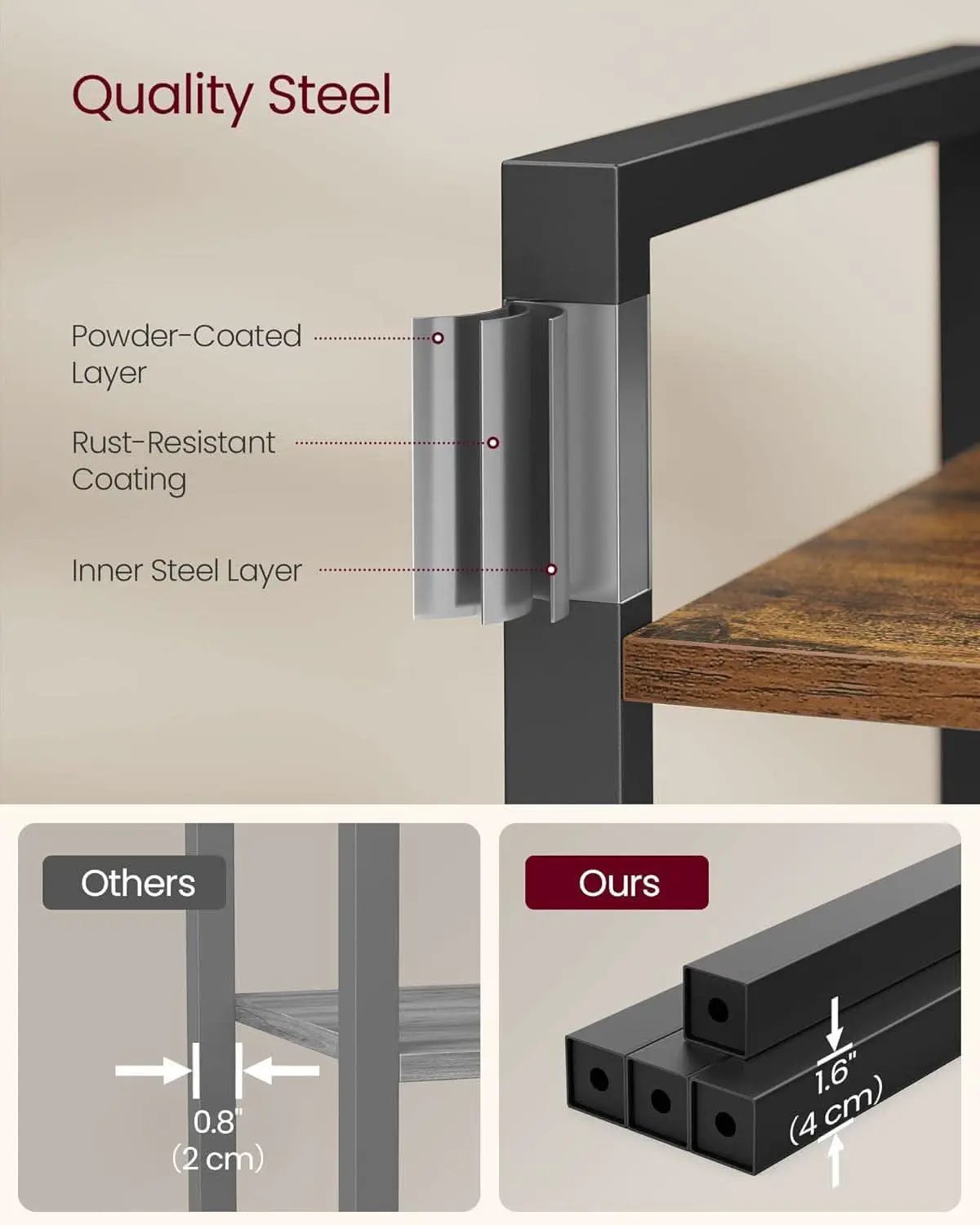 Four Tier Bookshelf Rustic Brown Steel Frame 47 Inches High from PriceLows™