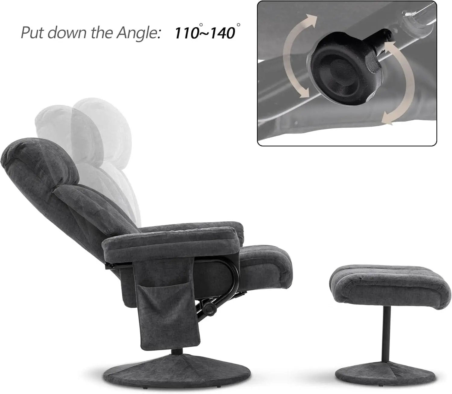 Dark Grey Swivel Recliner With Ottoman Vibration Massage from PriceLows™