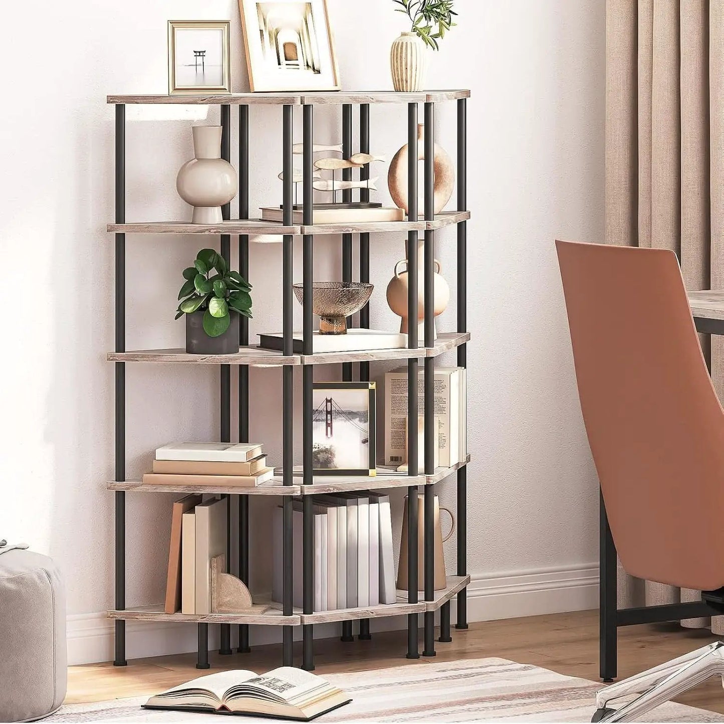 Industrial 5 Tier Corner Shelf Stand With Metal Frame from PriceLows™