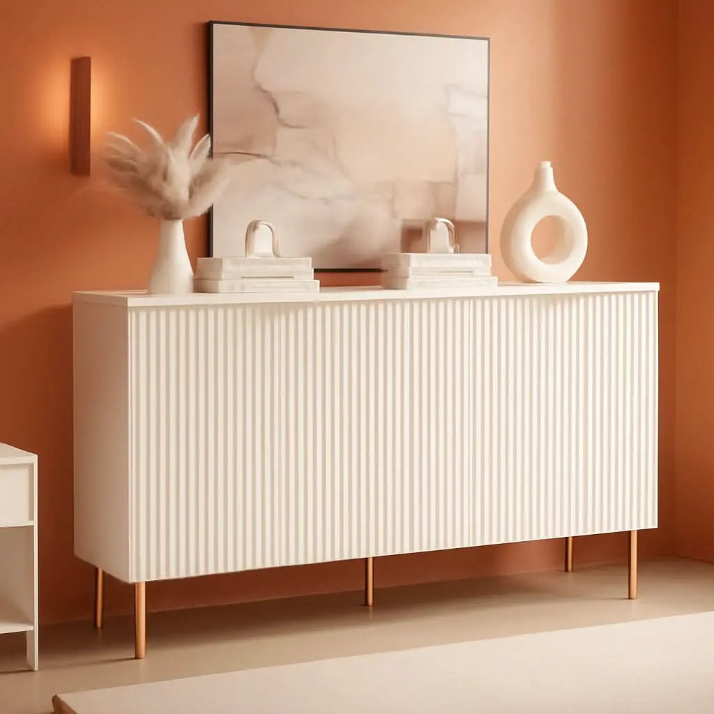 White Fluted Storage Cabinet Set Of 2 Modern Sideboards from PriceLows™