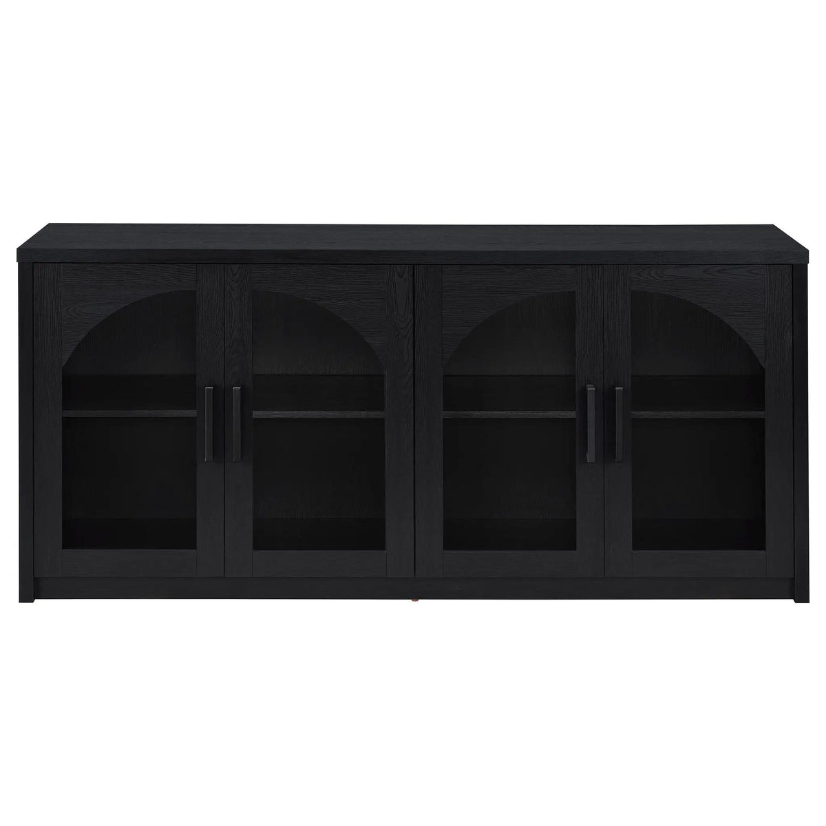 Riva 4-door Dining Sideboard Buffet Storage Credenza | 68.25 x 15.5 x 33 in | Engineered Wood & Glass | Black