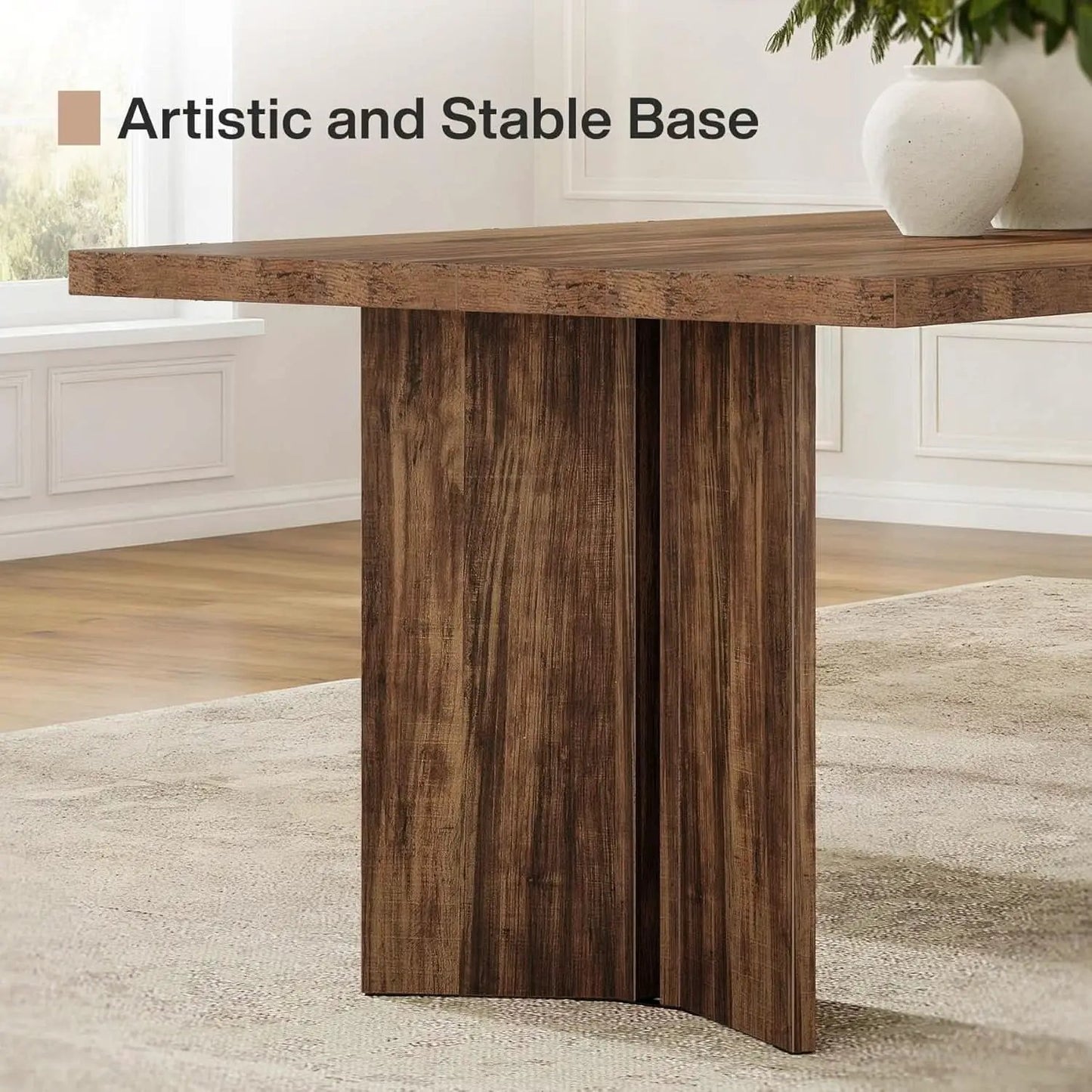 63 Inch Farmhouse Dining Table Vintage Brown Elegant from PriceLows™
