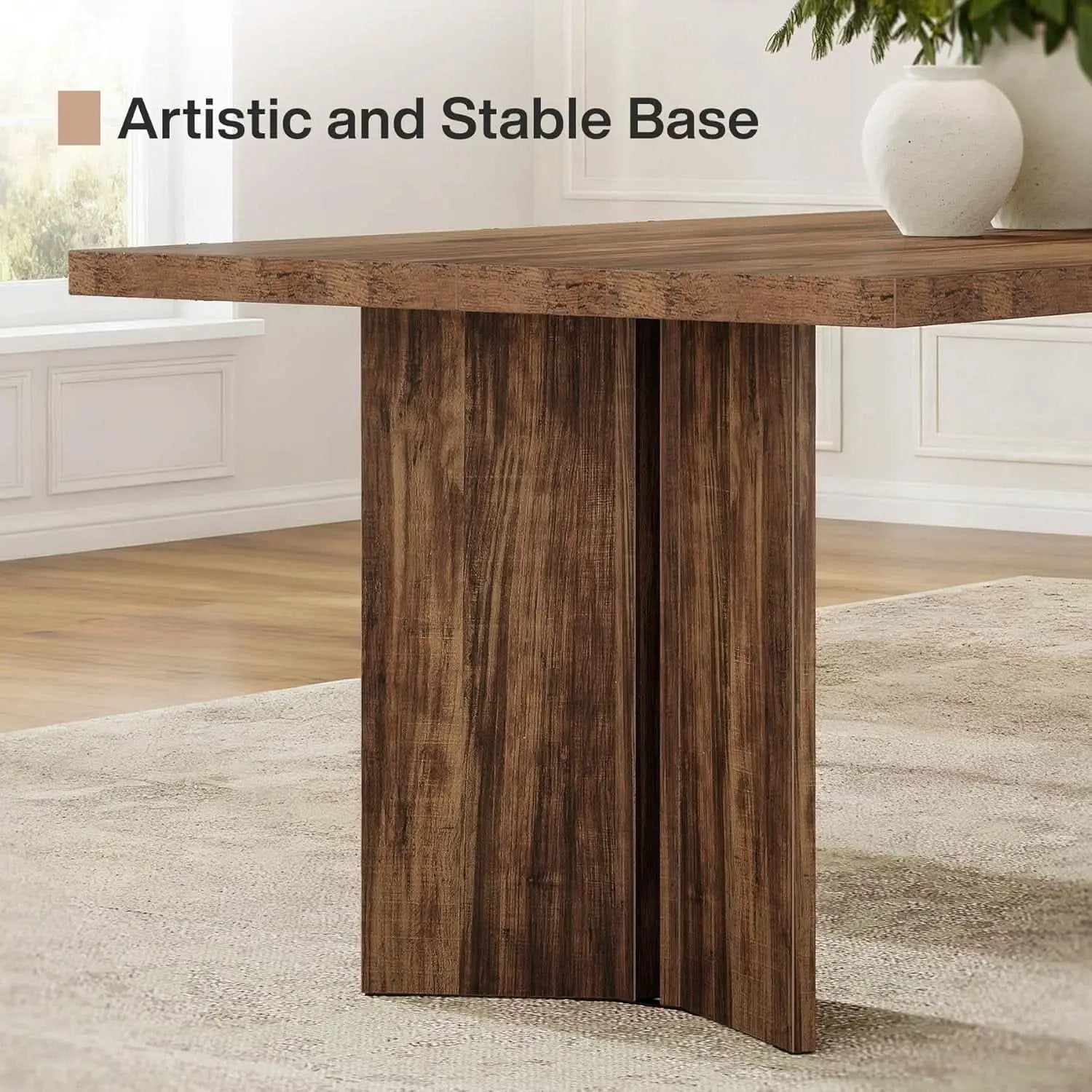 63 Inch Farmhouse Dining Table Vintage Brown Elegant from PriceLows™