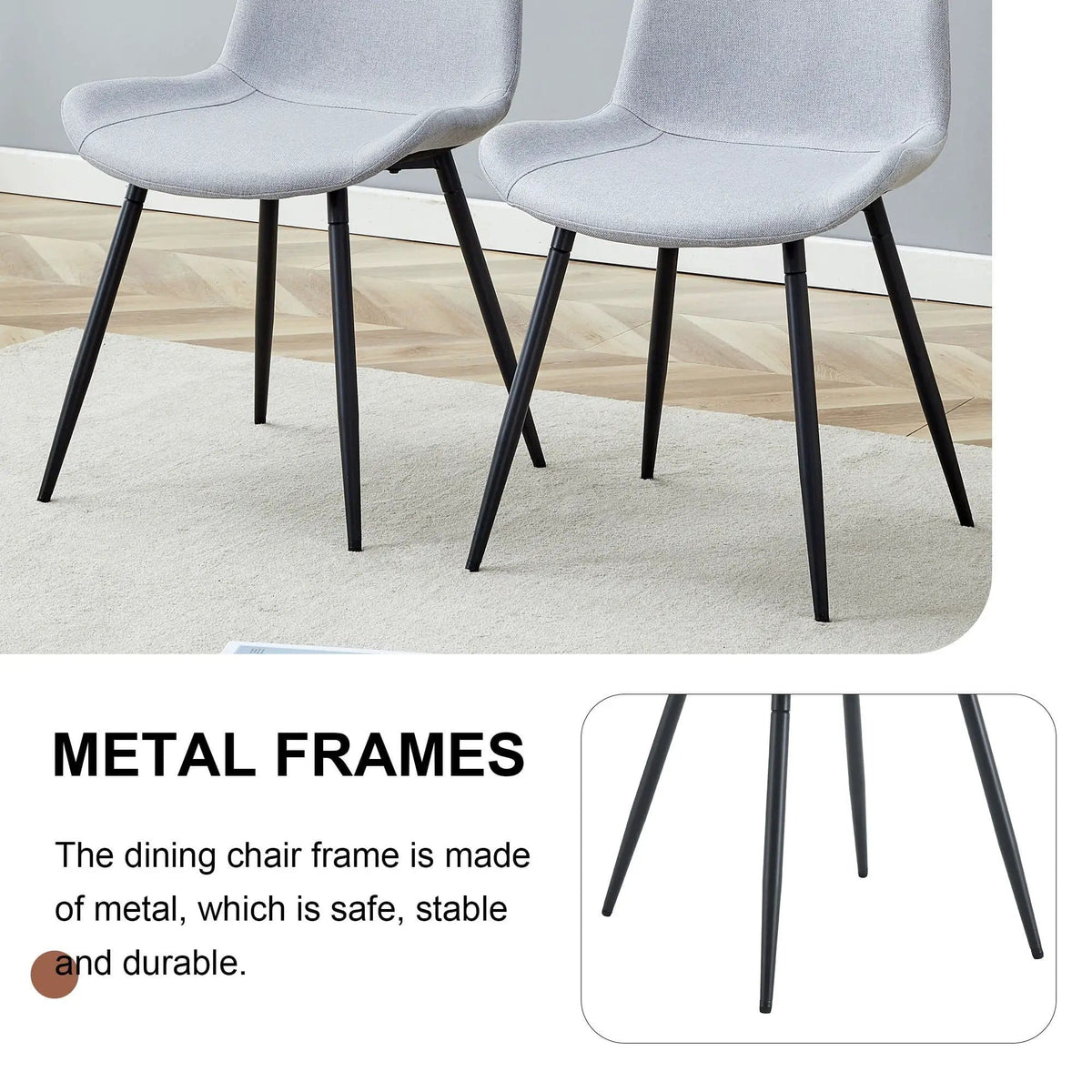 Modern Medieval Style Restaurant Cushioned Chairs With Suede Backrests Chair Set | 3 Pieces | Fabric & Metal | Dining Room