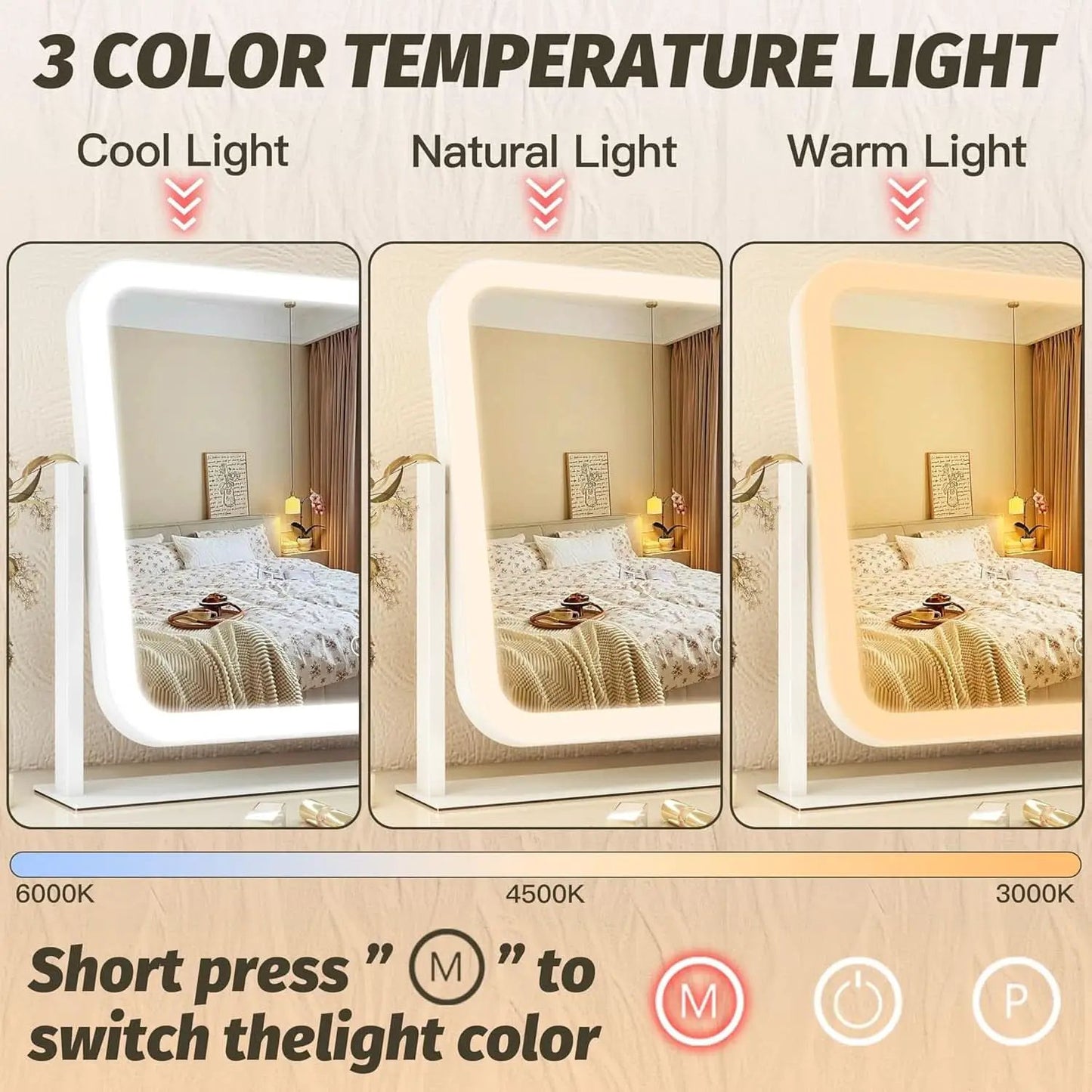 Vanity Mirror With Lights 17x13 Inches White Dimmable from PriceLows™
