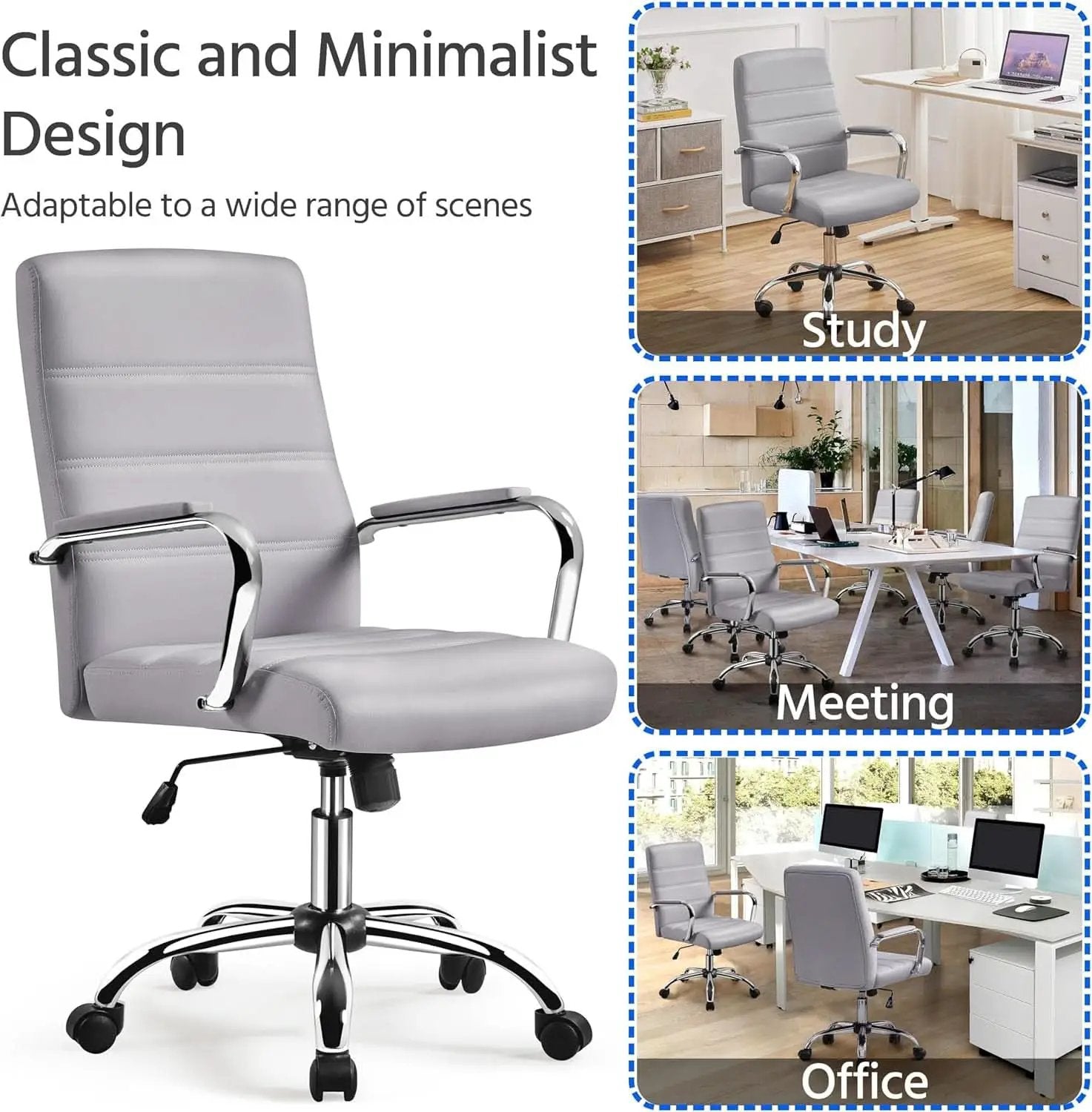 Mid Back Office Chair With Arms Gray Height Adjustable from PriceLows™