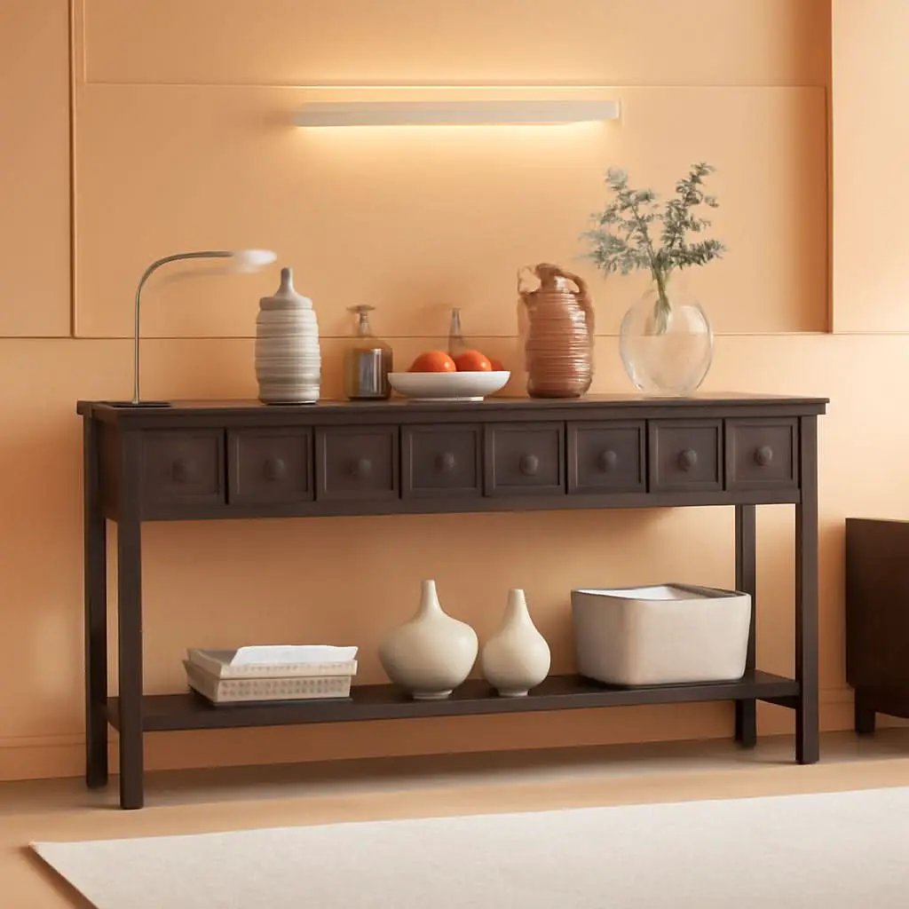 Rustic 60 Inch Console Table With Drawers And Shelf from PriceLows™