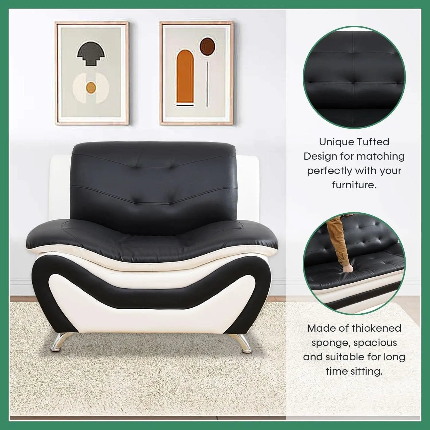 Leather Sofa Set 3 Piece Living Room Furniture In Black And White from PriceLows™