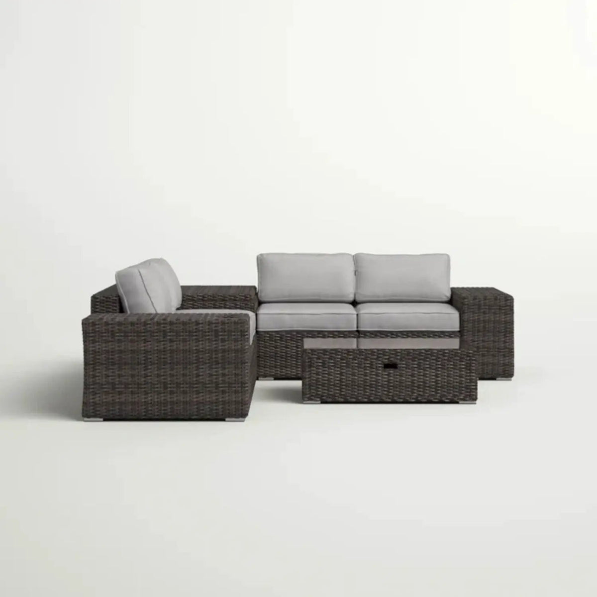 Patio Rattan Sectional Set | Half-Round HDPE Wicker | Rustproof Aluminum Frame | Fully Assembled