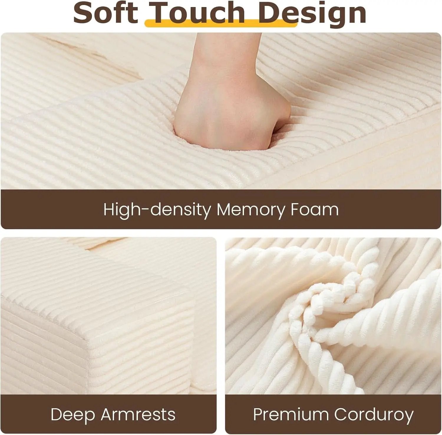 Corduroy Convertible Sofa Bed Three In One BeigeTone Sleeper from PriceLows™
