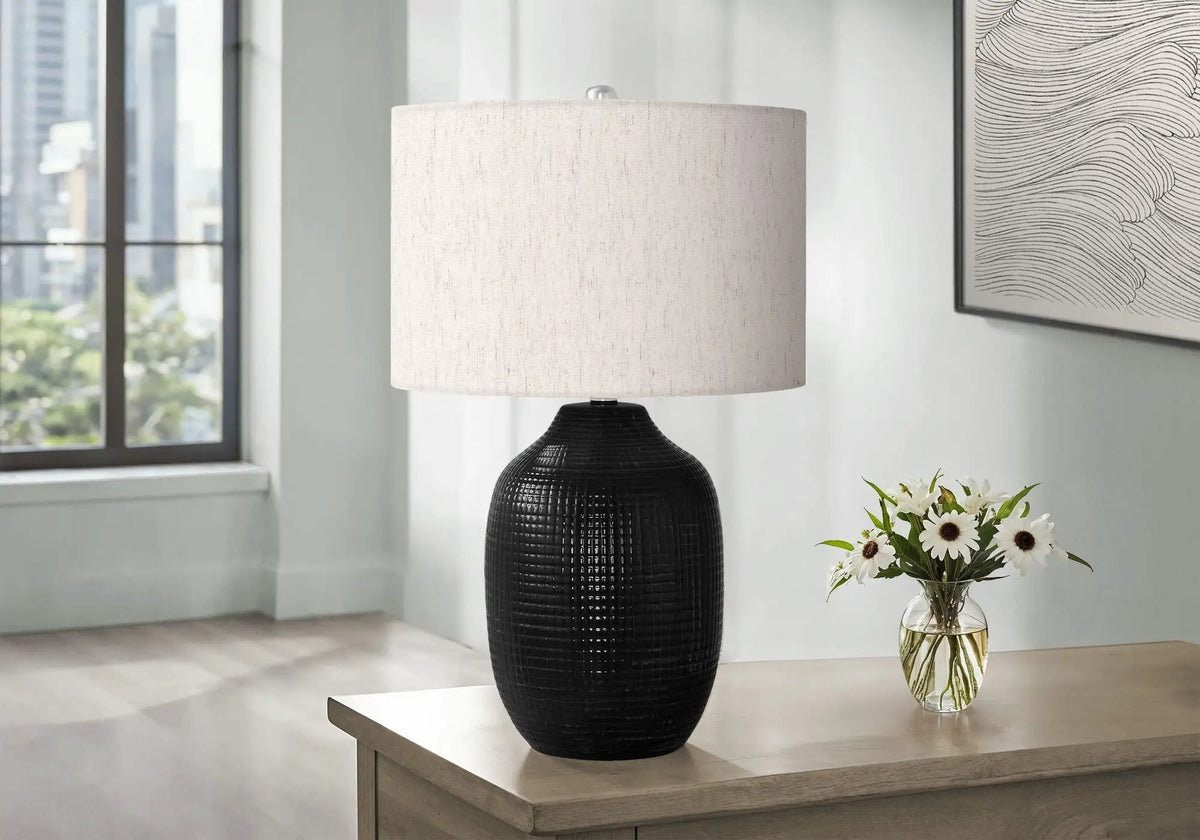 Lighting, Table Lamp, Ceramic, Contemporary Black / | 16 x 16 x 25.75 in | Linen & Ceramic | Cream