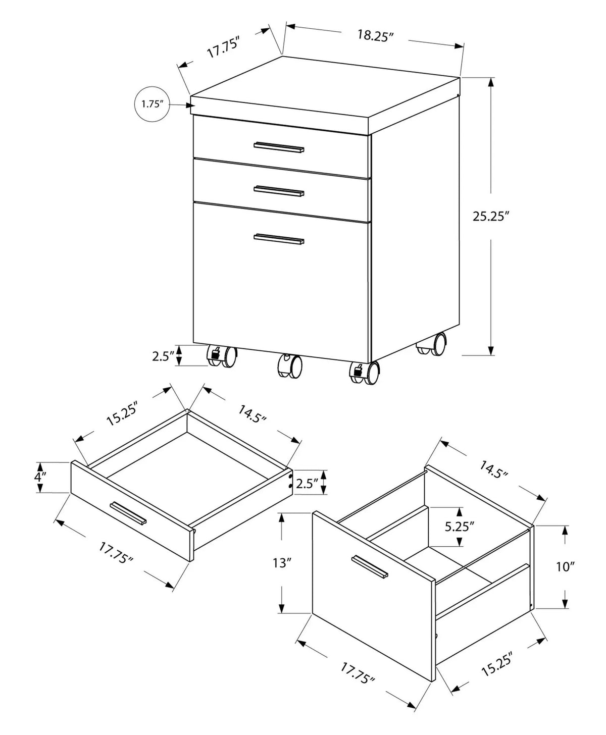 Rolling File Cabinet | Printer Stand | Storage Drawers | Five Caster Wheels
