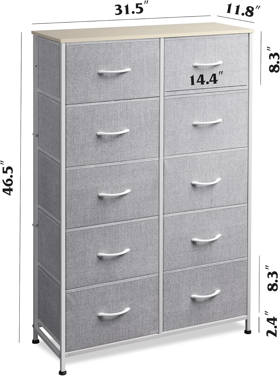 Light Grey Tall Dresser With 10 Drawers For Bedroom Storage from PriceLows™