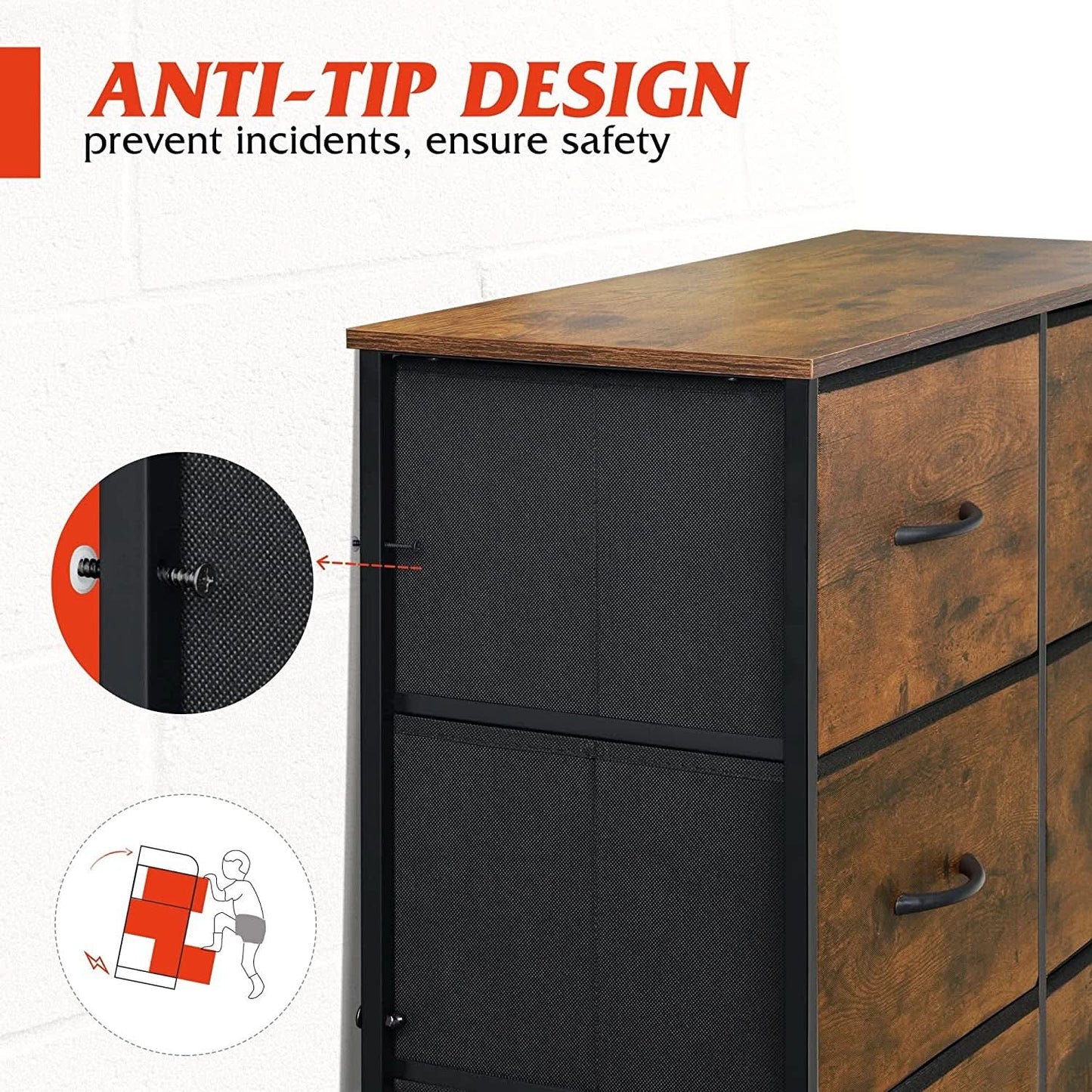 Tall Rustic Brown Dresser With 10 Deep Drawers For Bedroom from PriceLows™