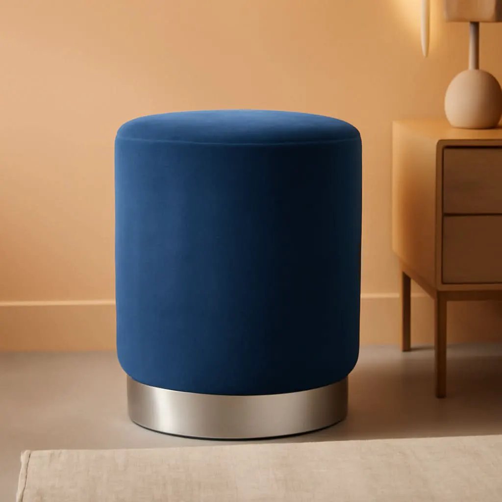 Sleek Round Ottoman Foot Stool Blue Memory Foam Padding from PriceLows™