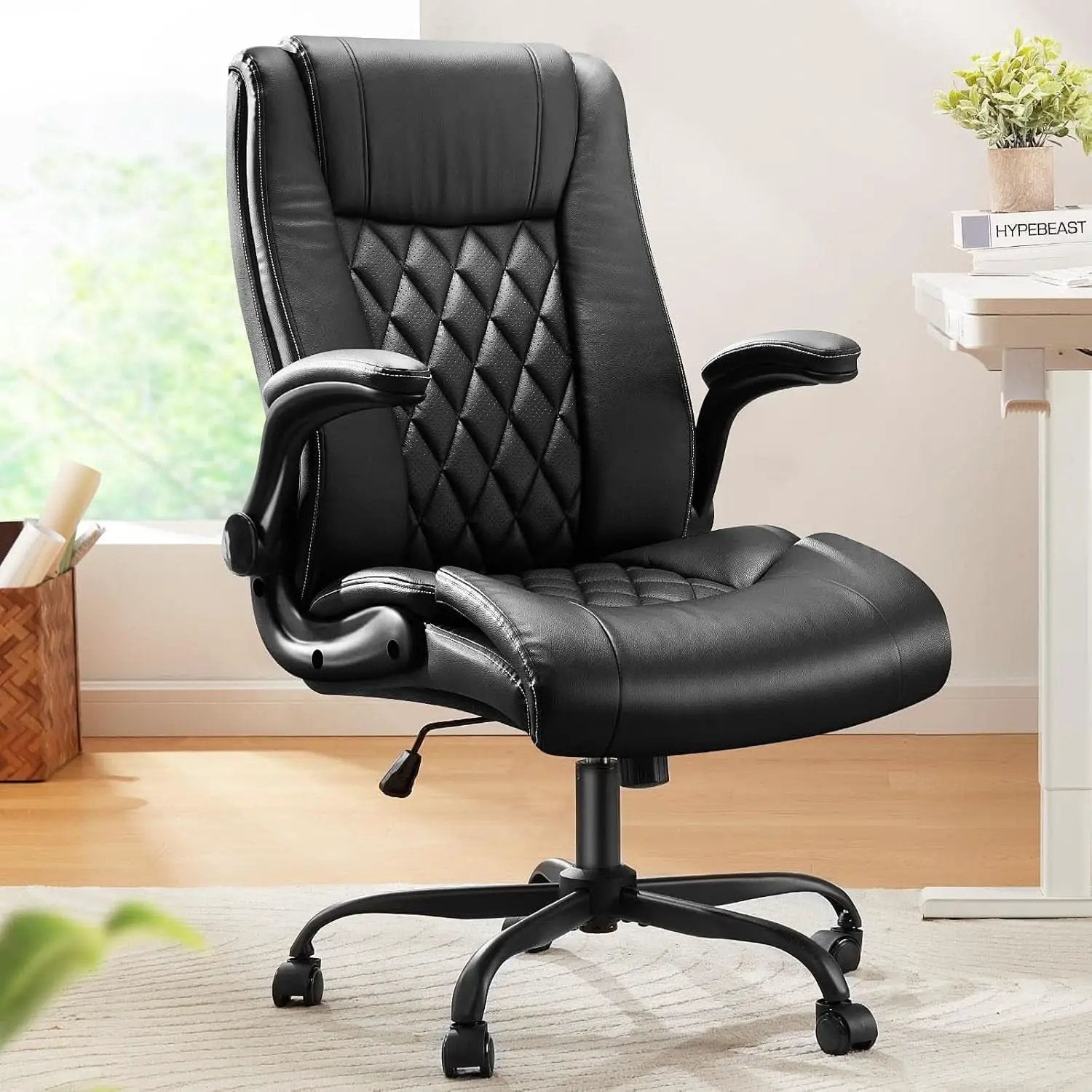 Executive Office Chair With Flip Up Armrests PU Leather Black from PriceLows™