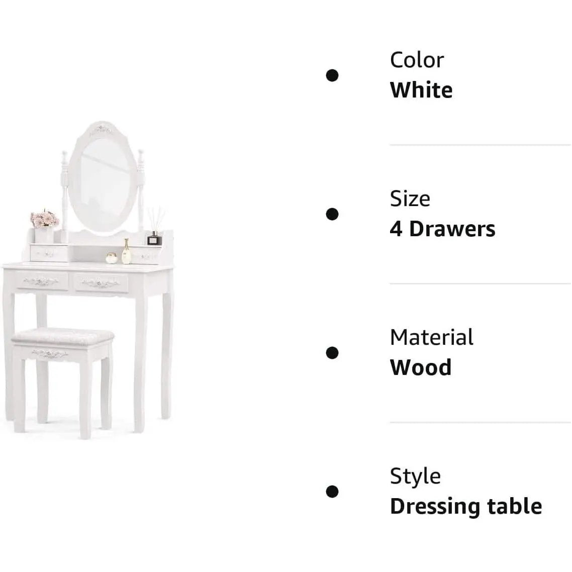 White Vanity Table Set With 360 Degree Rotating Mirror from PriceLows™