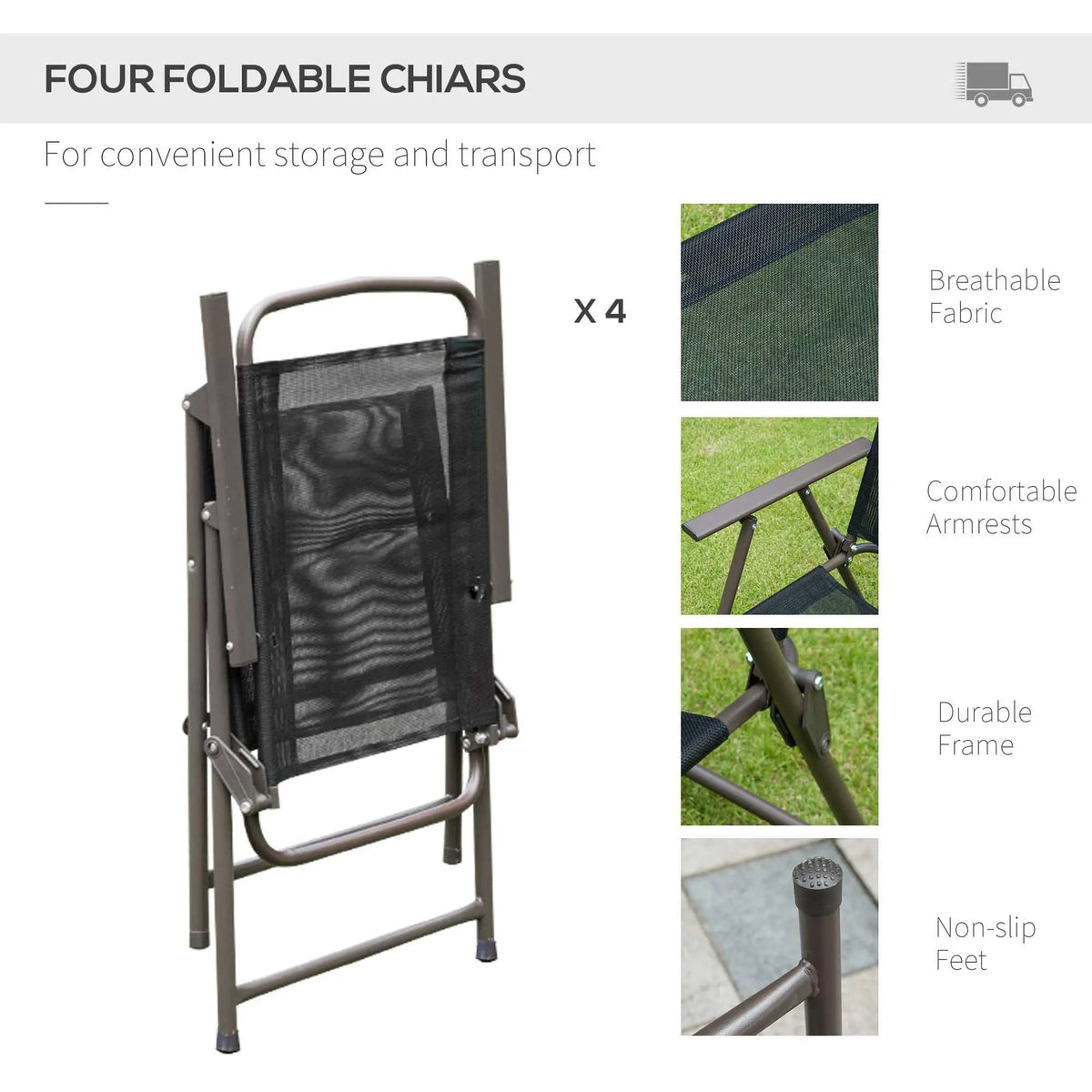Outsunny Patio Dining Set | 6-Piece | Table With Umbrella | Folding Chairs
