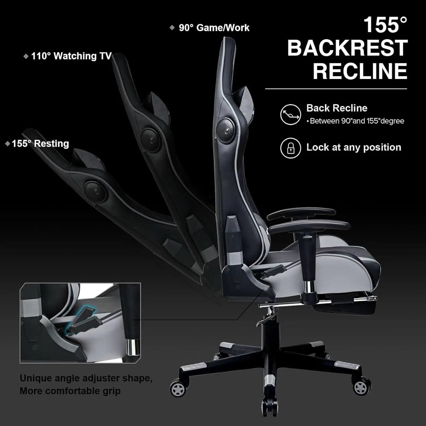 Gray Bluetooth Gaming Chair With Footrest For Home Office from PriceLows™